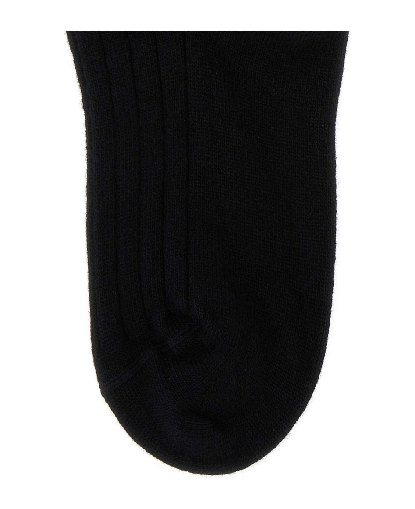 Black Stretch Wool Blend Socks - 1