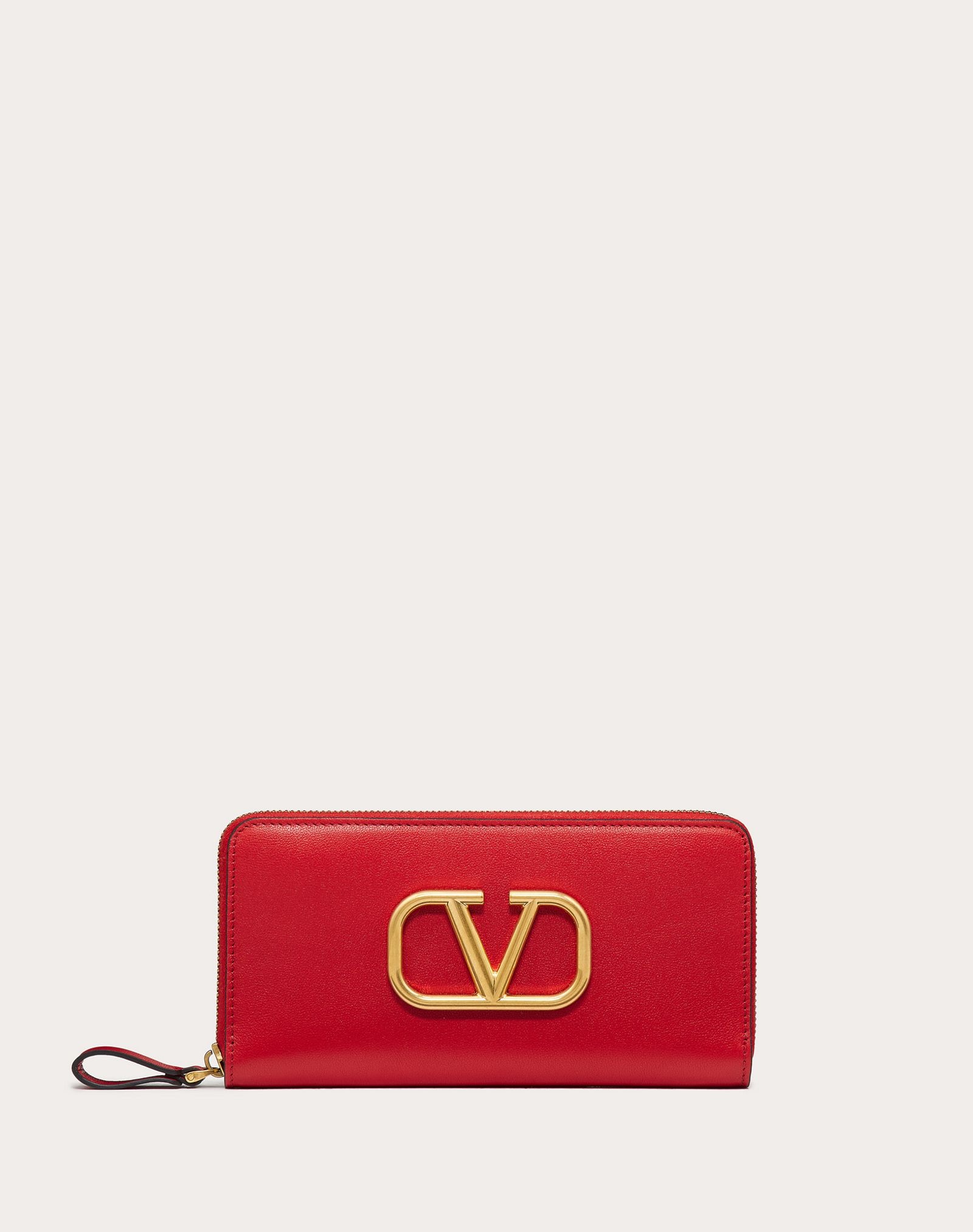 VLOGO SIGNATURE ZIPPERED WALLET IN CALFSKIN LEATHER - 1