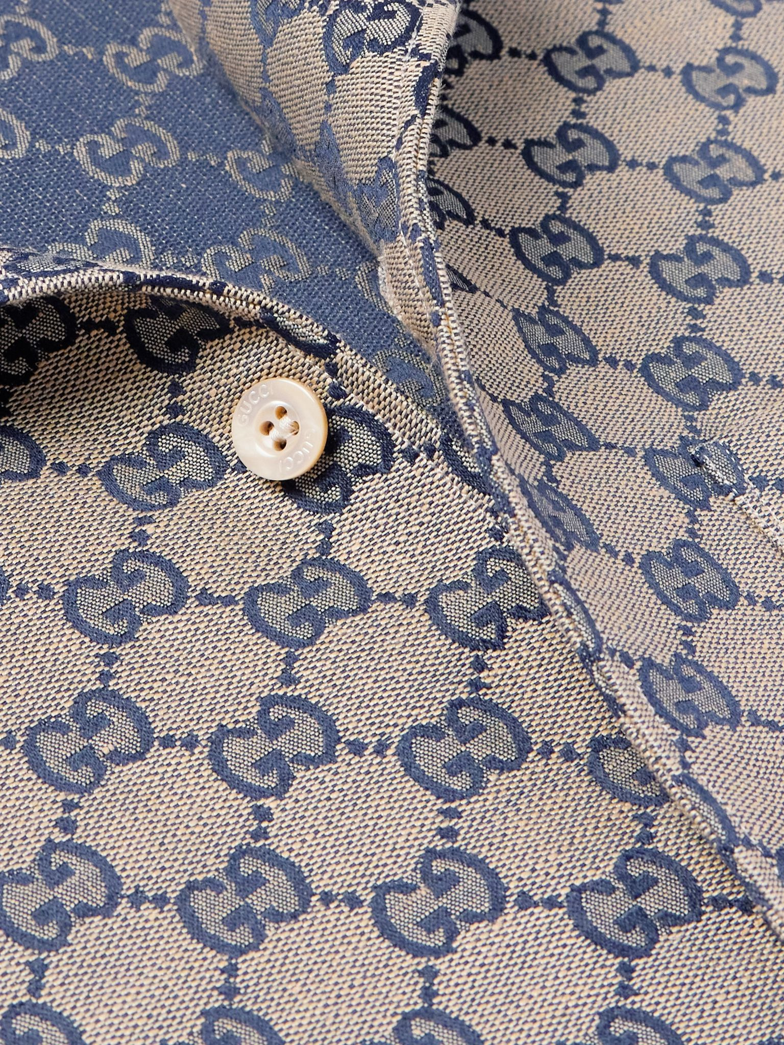 Camp-Collar Logo-Jacquard Linen-Blend Shirt Brown - 4