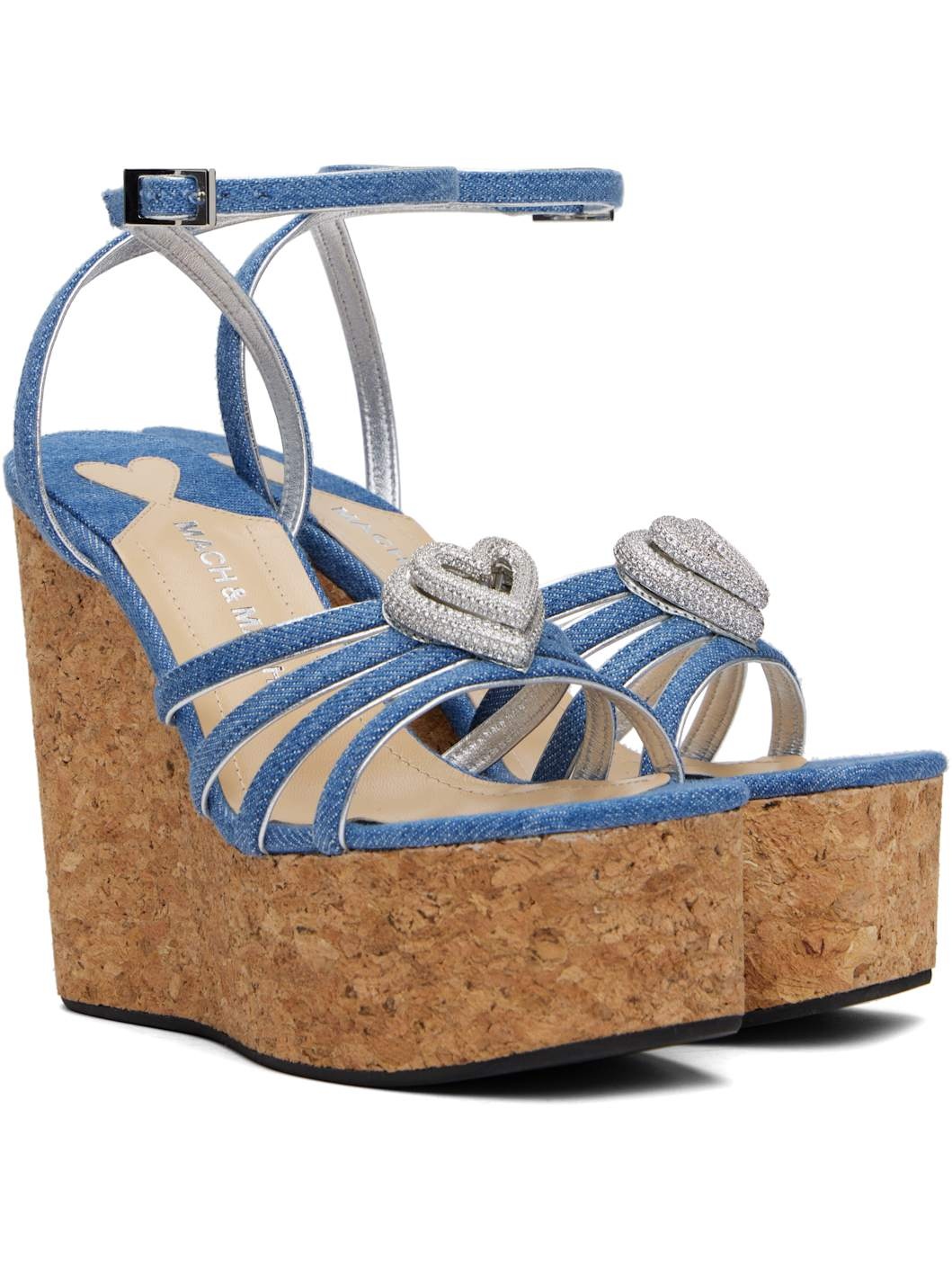 Blue Double Heart Wedge Heeled Sandals - 4