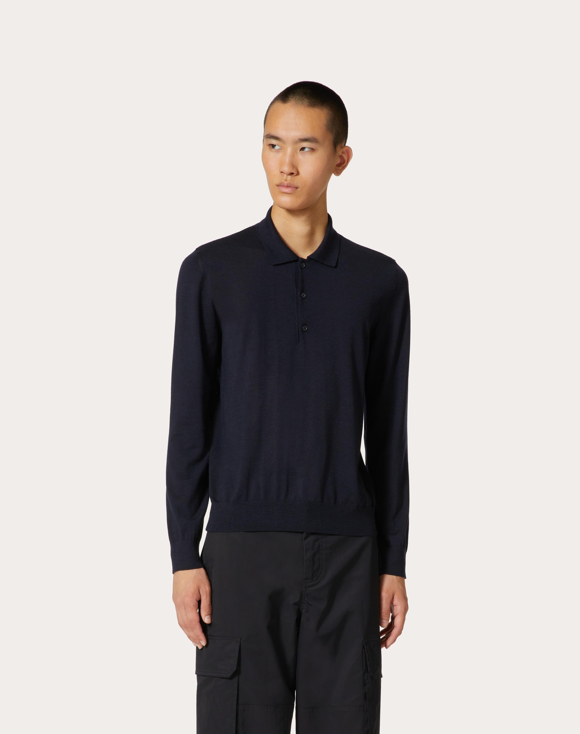 LONG-SLEEVE CASHMERE AND SILK POLO SHIRT WITH VLOGO SIGNATURE EMBROIDERY - 3