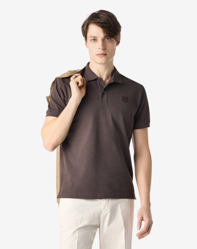 CORNELIANI Brown button-up pique cotton polo shirt outlook