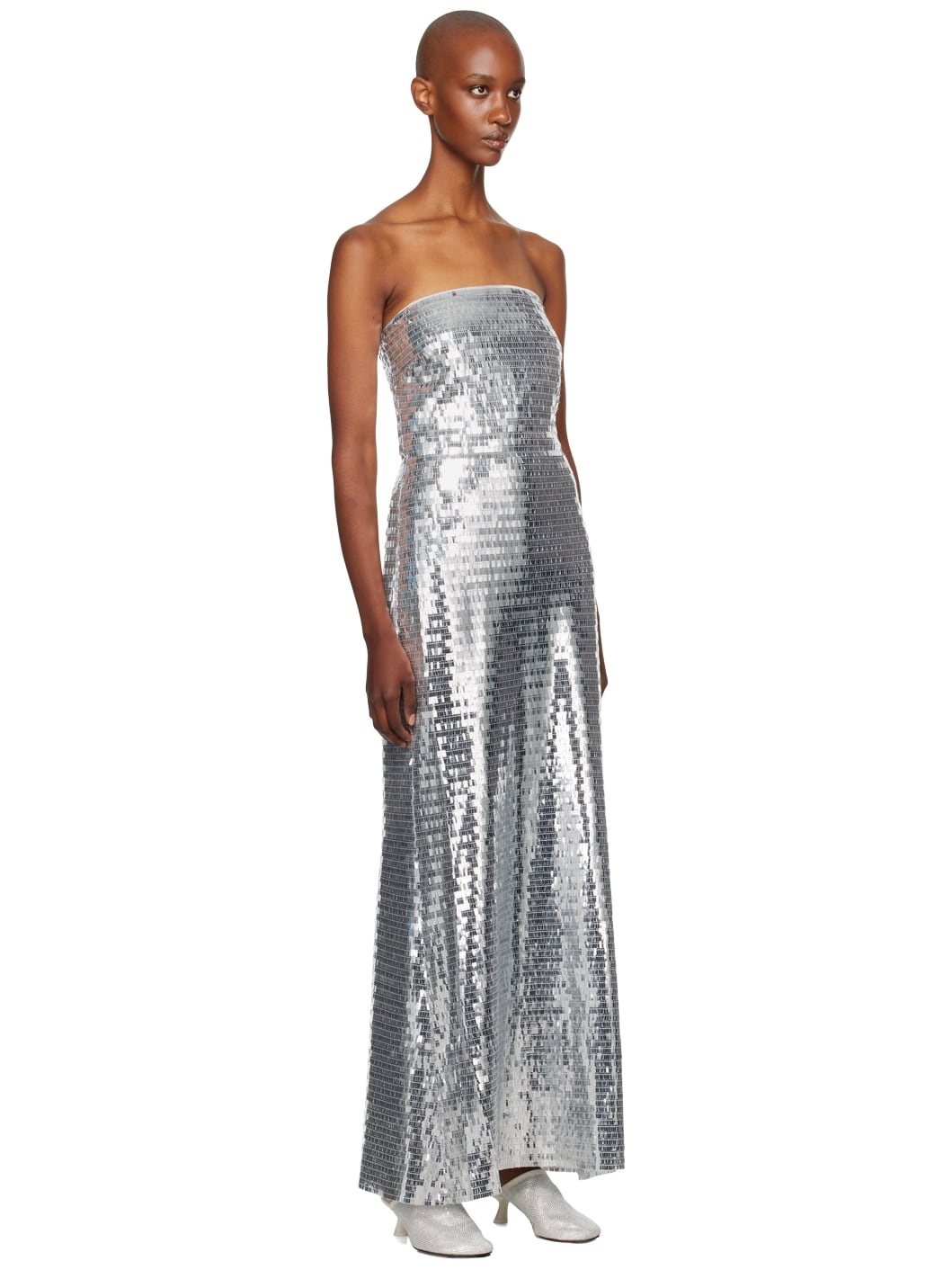 Silver Sculpty Strapless Sequin Maxi Dress - 4