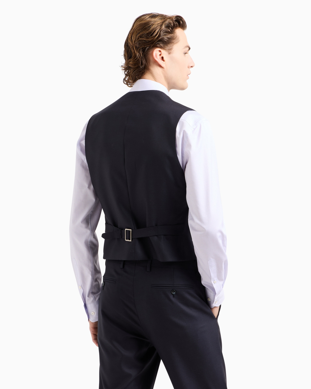 SINGLE-BREASTED WAISTCOAT IN MICRO GINGHAM VIRGIN WOOL - 3