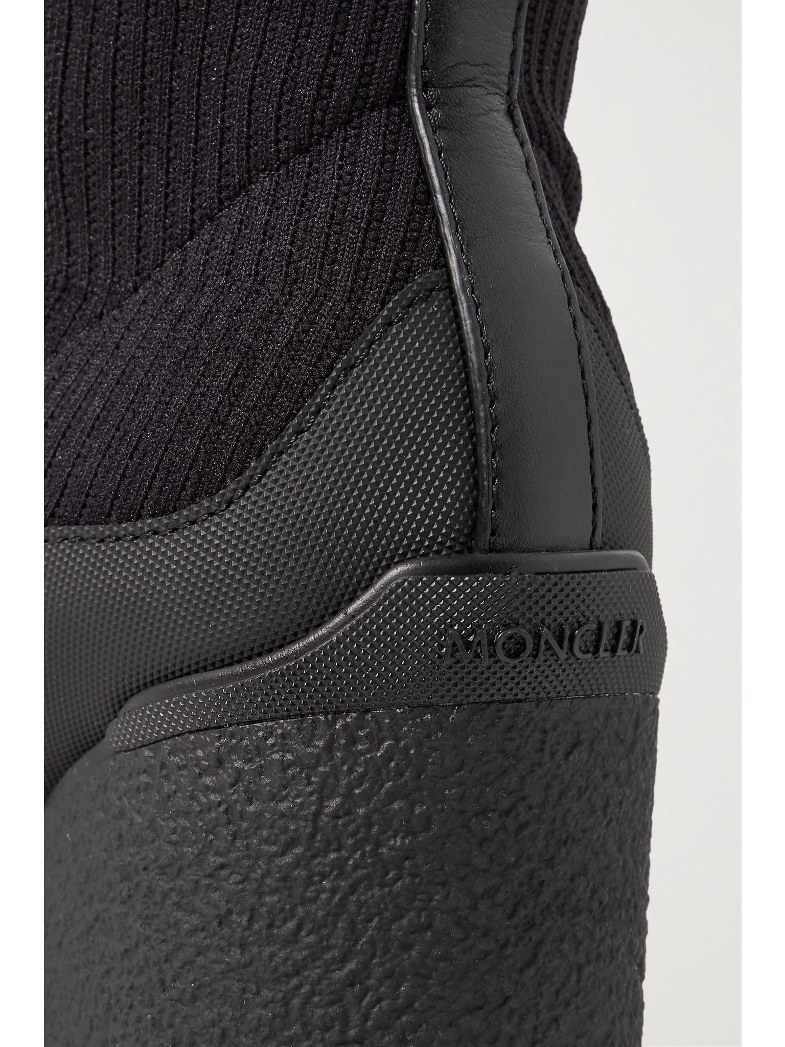 Splora leather and rubber-trimmed ribbed stretch-knit ankle boots Black - 4