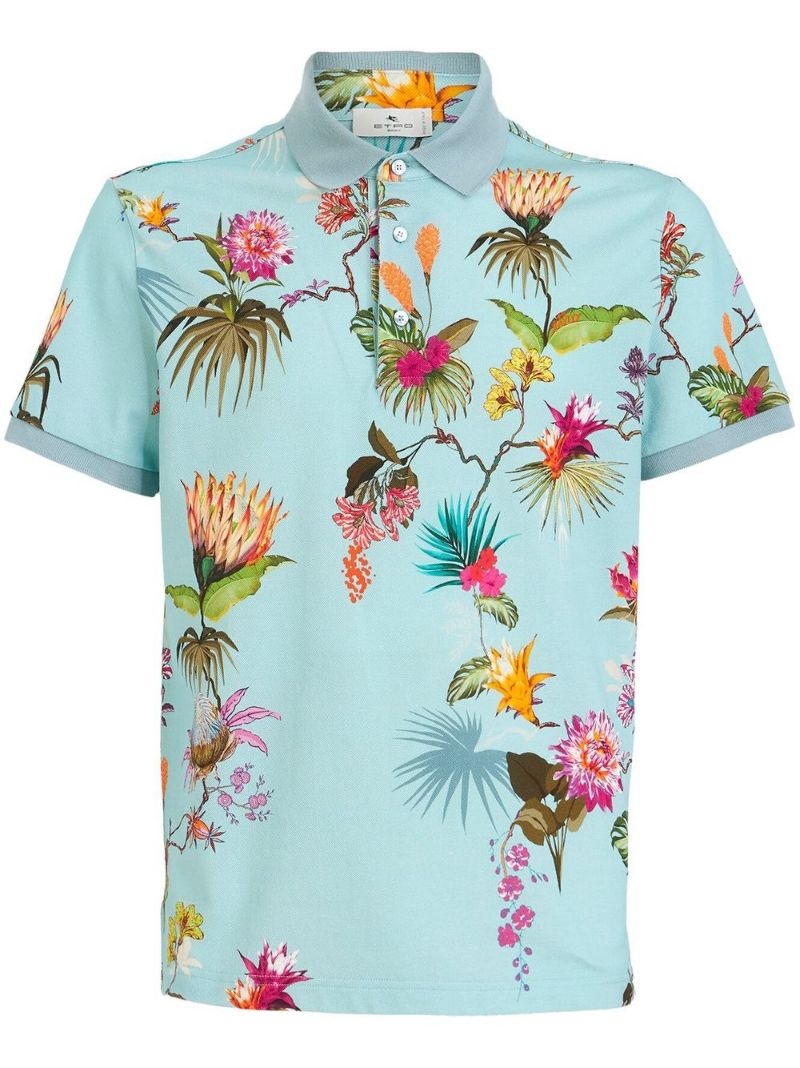 floral-print cotton polo shirt - 1