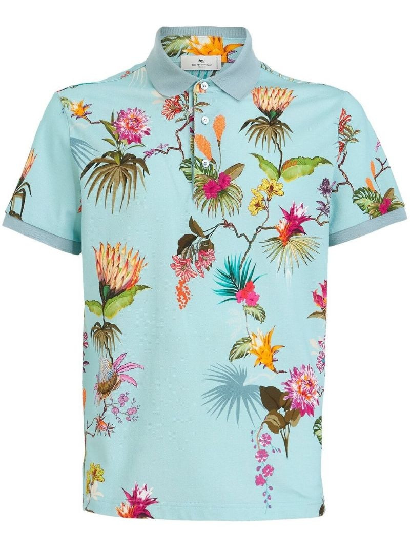 floral-print cotton polo shirt 1