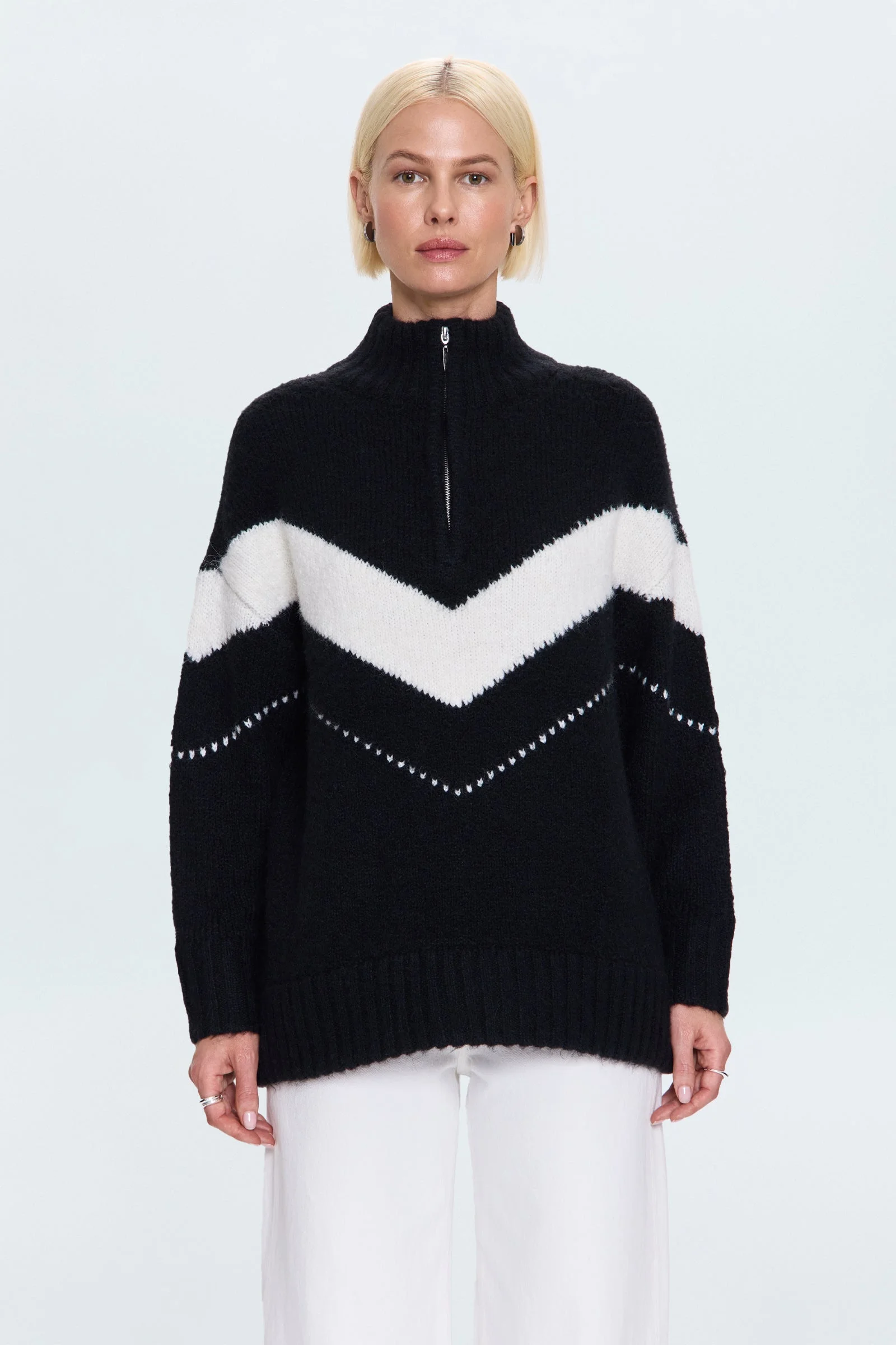 ARDEN CHEVRON COLORBLOCK SWEATER - BLACK VANILLA ICE - 1