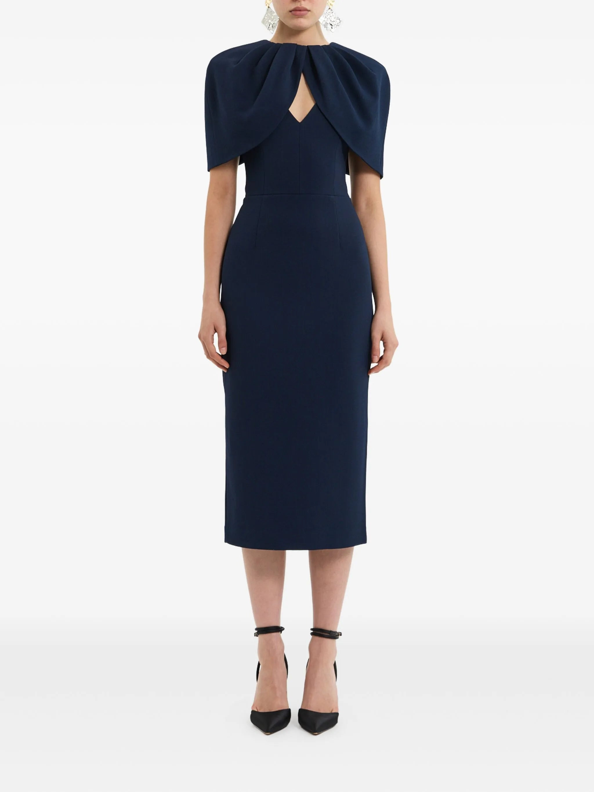 petal-sleeve draped midi dress - 2
