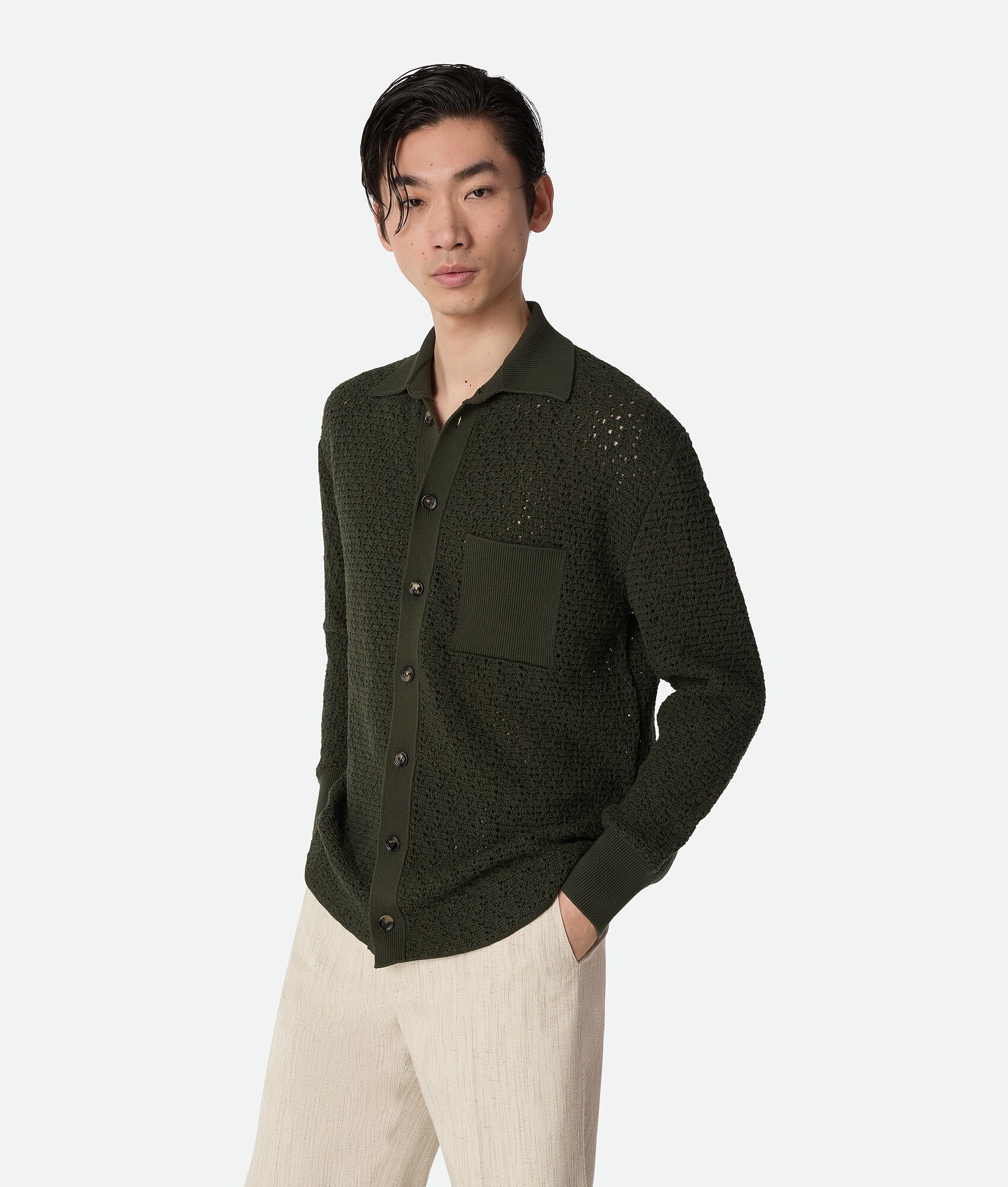 Cotton Crochet Knit Shirt - 2