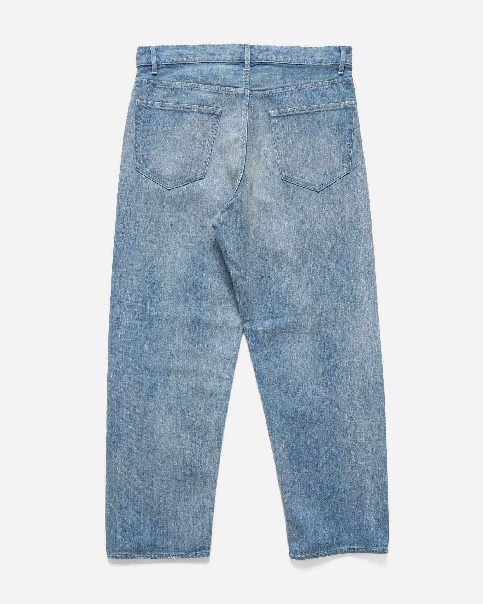 Selvedge Faded Light Denim Wide Pants Light Indigo - 5