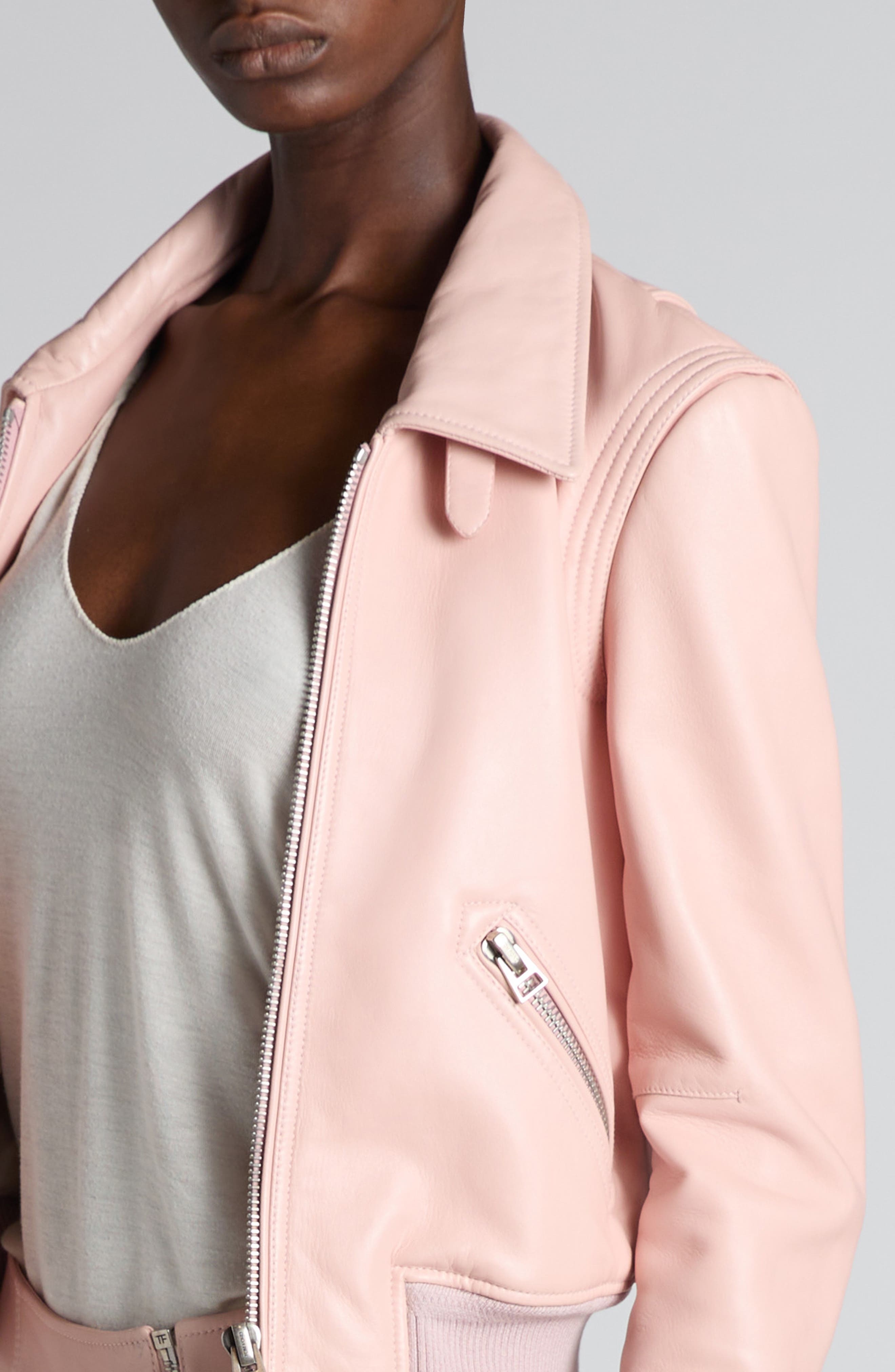 TOM FORD Lambskin Leather Moto Jacket in Powder Pink at Nordstrom - 6