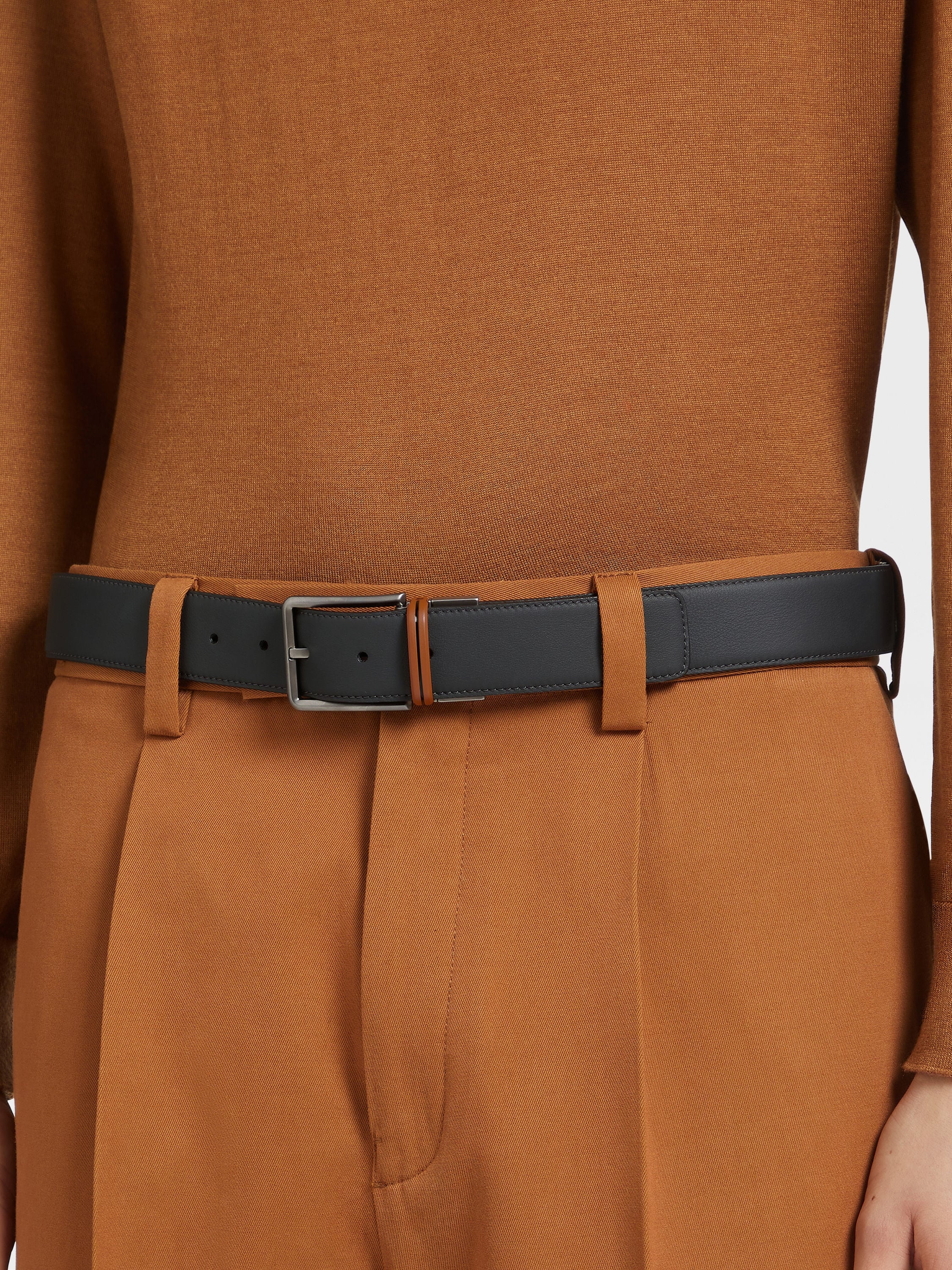 BLACK AND FOLIAGE REVERSIBLE LEATHER BELT - 3
