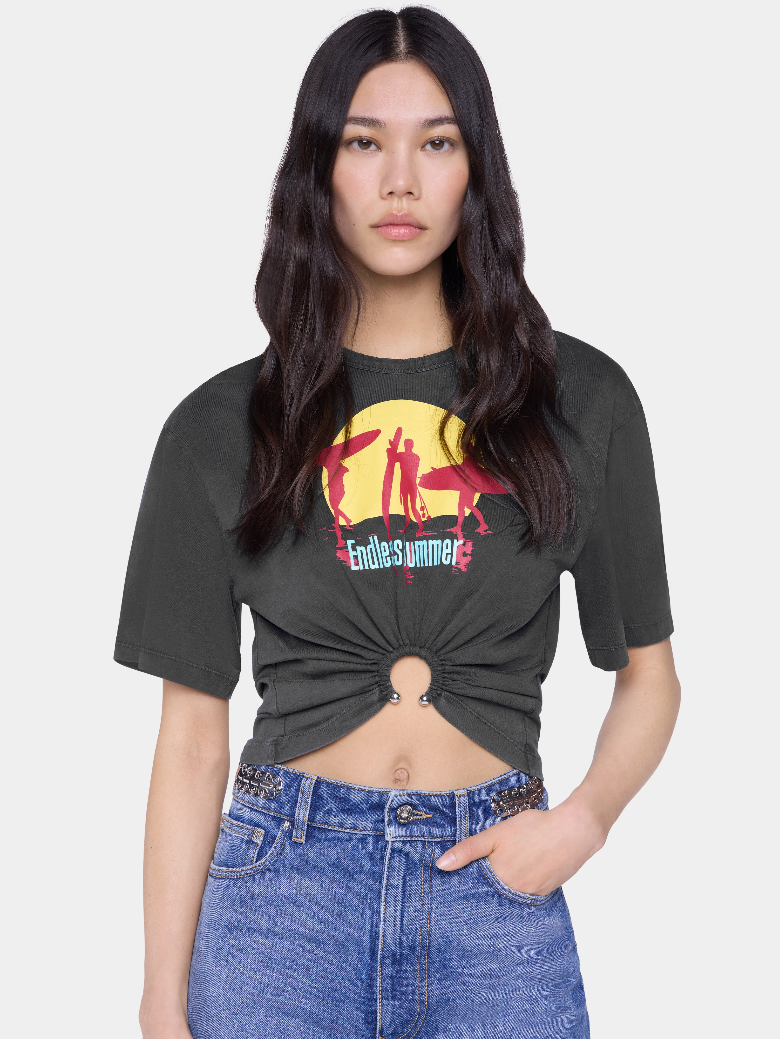 CROPPED T-SHIRT IN PRINTED COTTON - 2