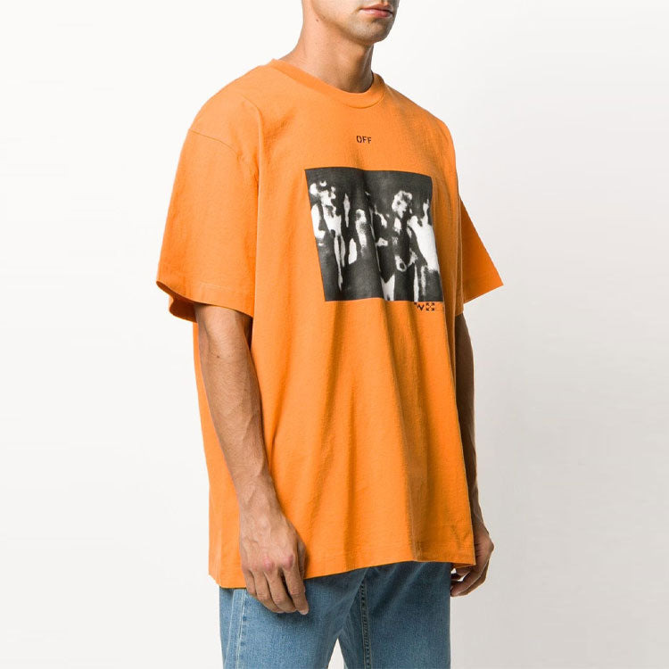 Men's Off-White Arrow Printing Round Neck Short Sleeve Orange T-Shirt OMAA038R201850151910 - 2