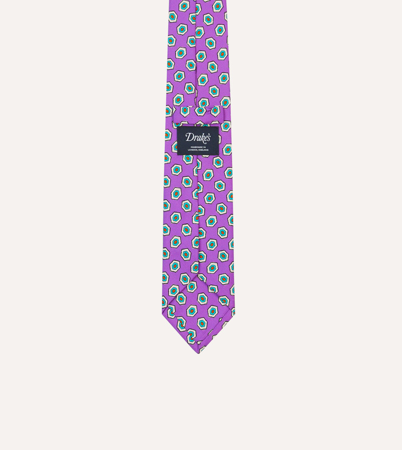 Lilac Hexagon Tile Print Silk Self-Tipped Tie 4