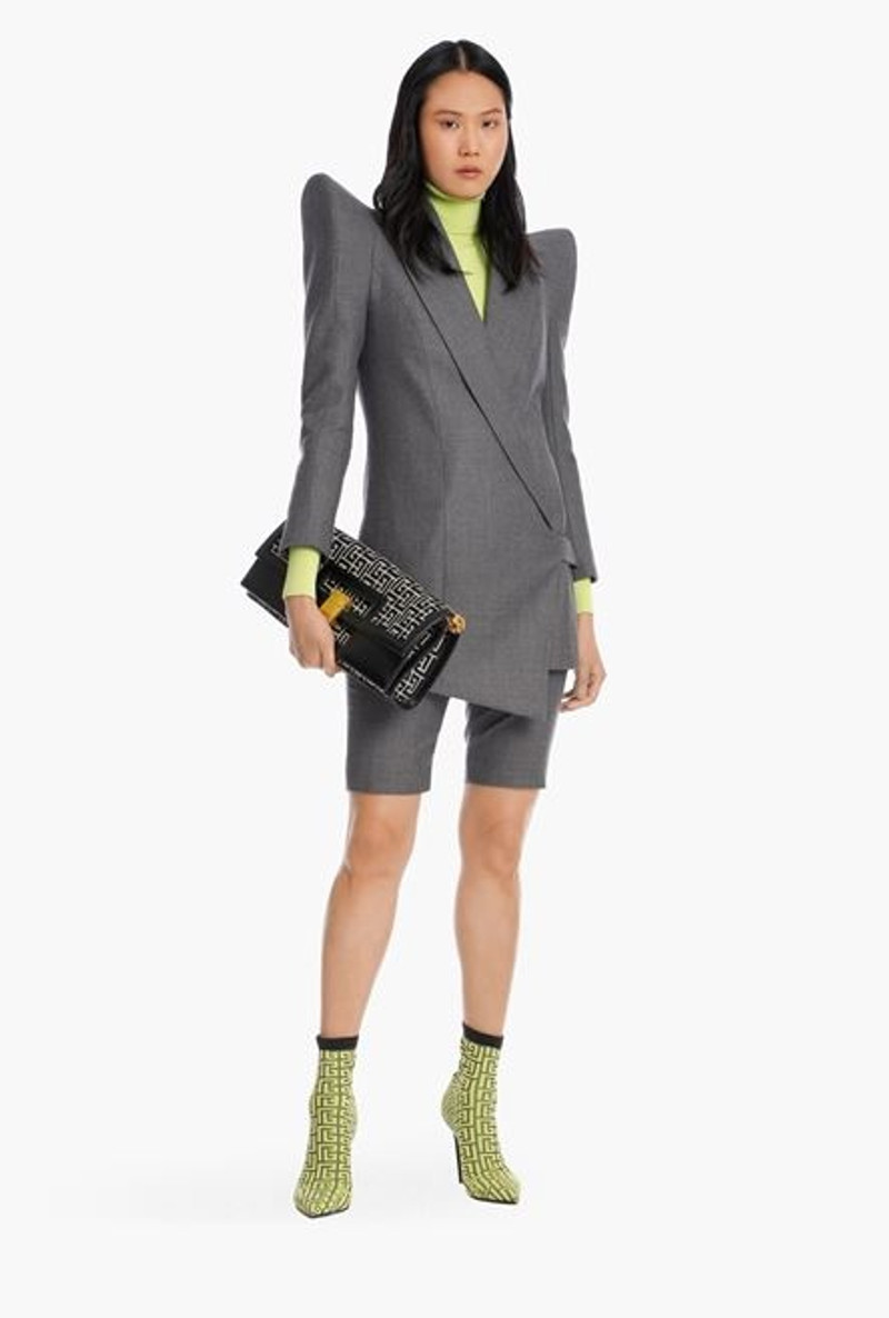 Balmain Gray wool asymmetrical jacket outlook
