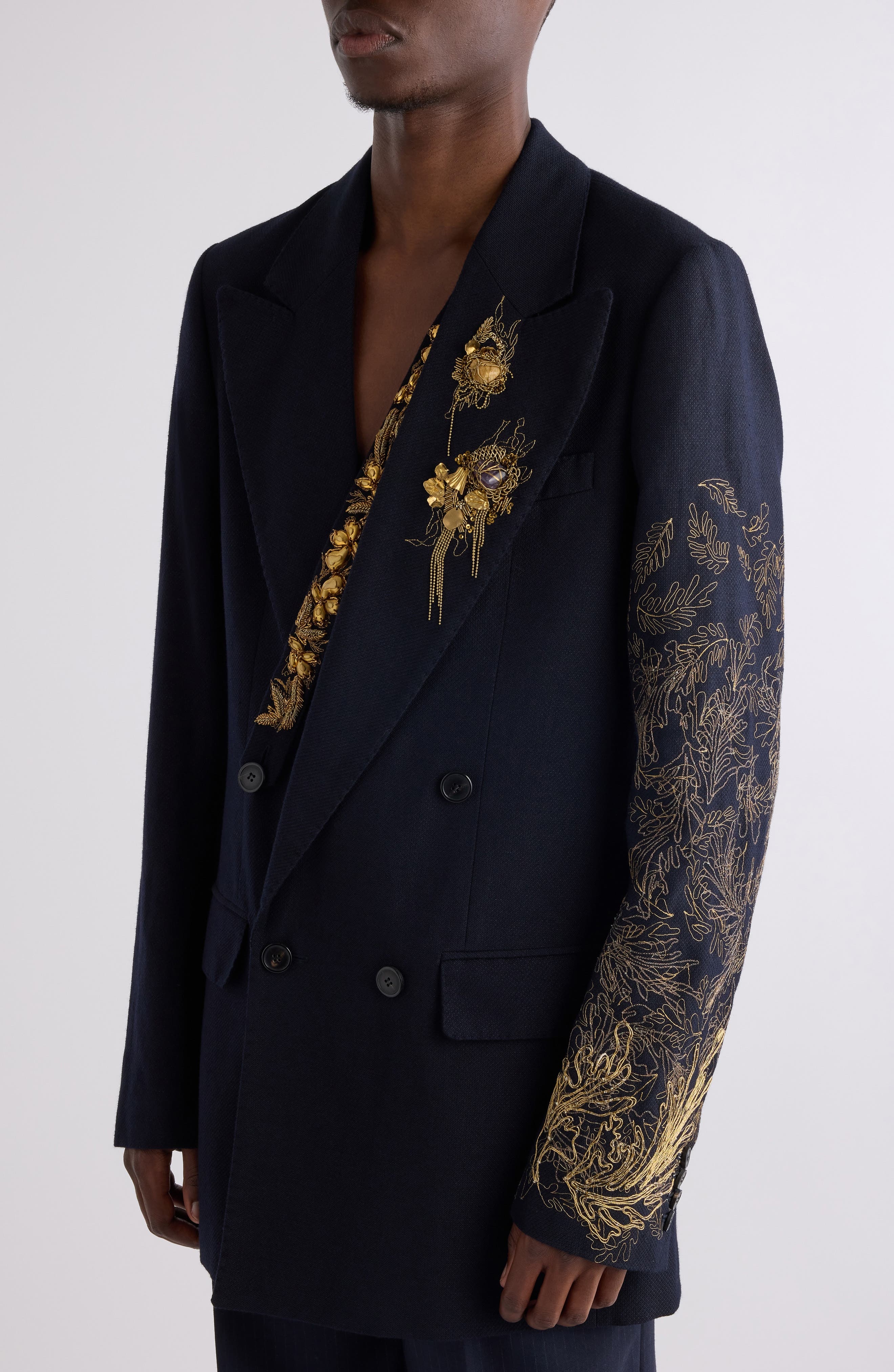 Dries Van Noten Barton Embellished Wool Blend Jacket in Navy at Nordstrom - 5