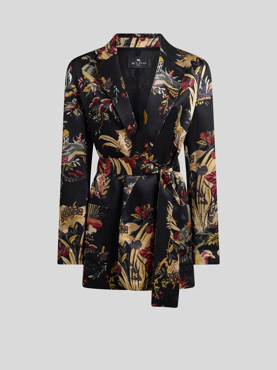 ENVERS SATIN JACKET WITH BELT AND FLOWER AND ANIMAL MOTIF - 1