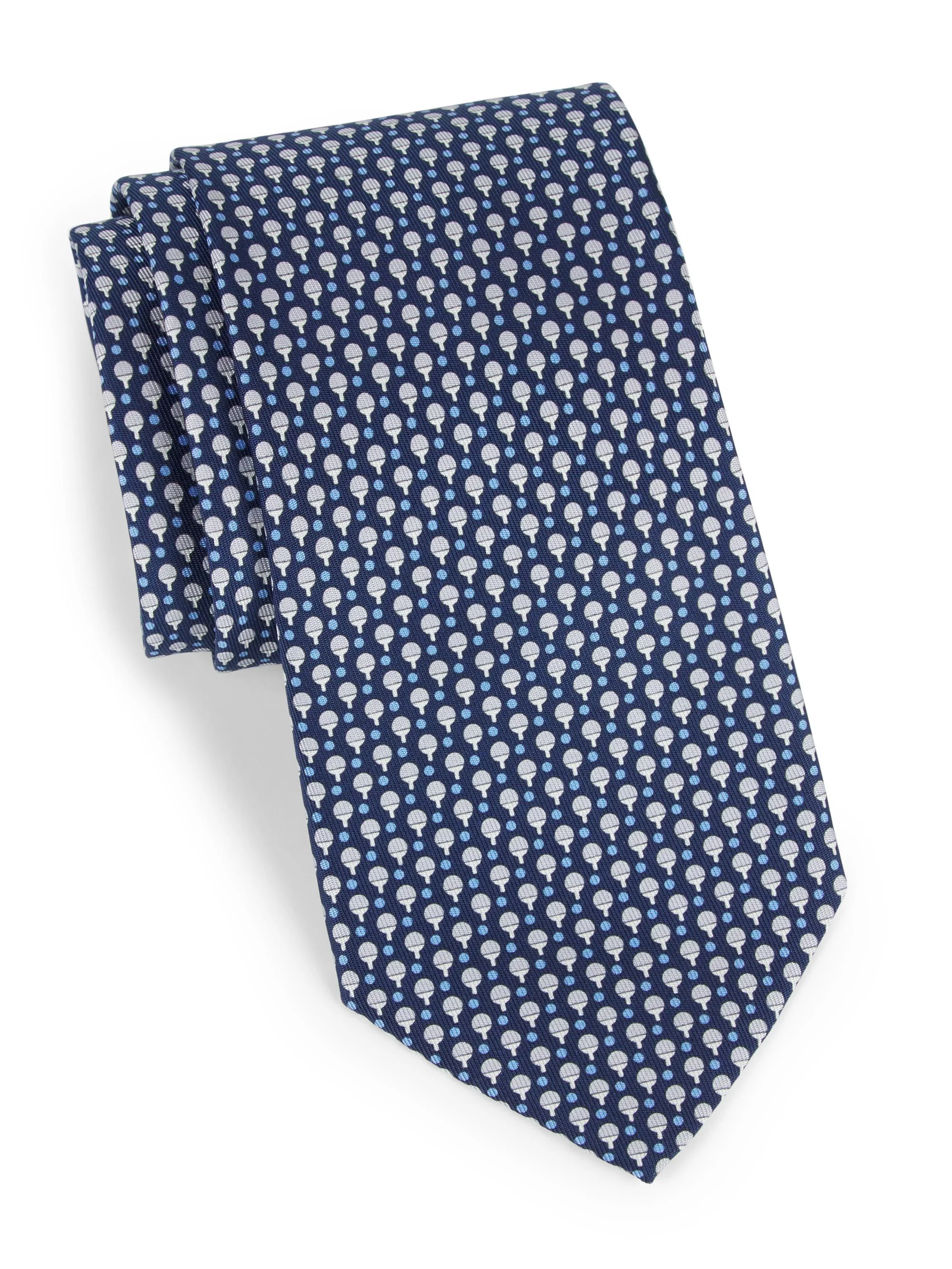 Men's Ping Pong Paddle Silk Tie - Blue Marine - 1