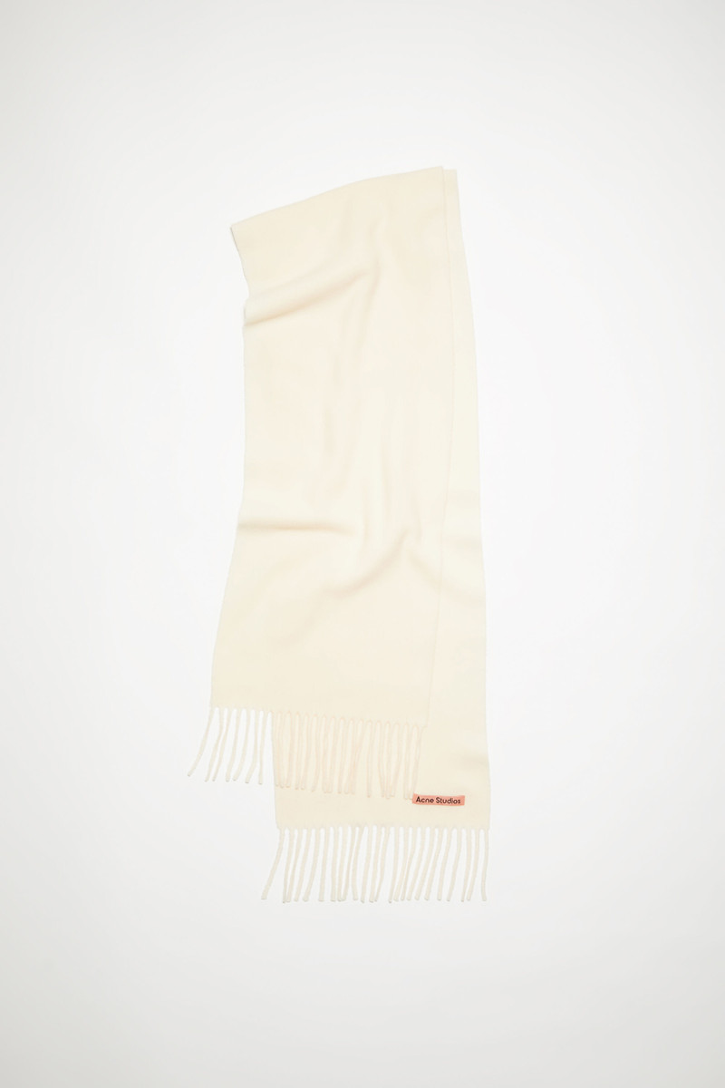 Fringe wool scarf - skinny - Warm white 1