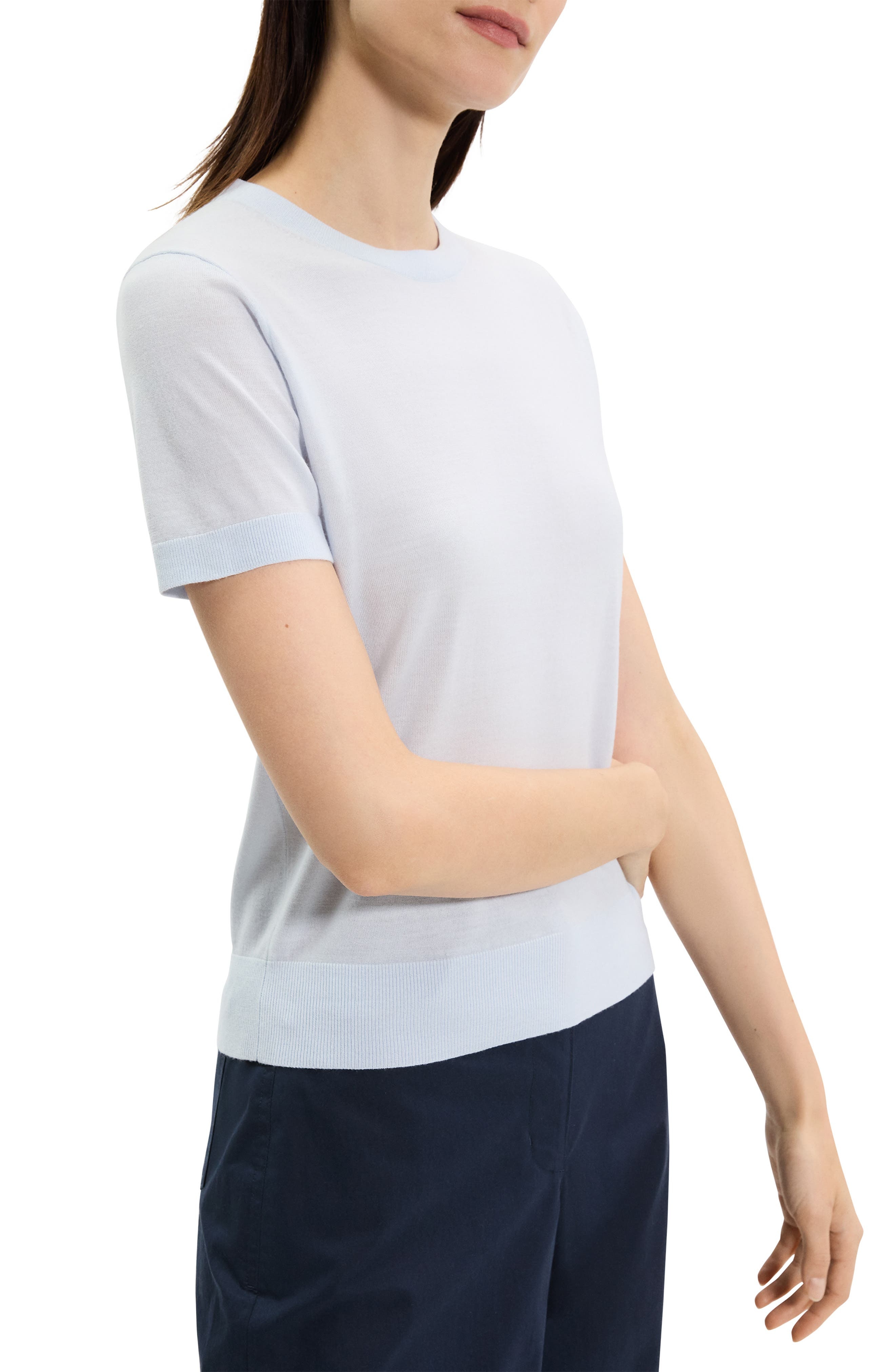 Theory Regal Short Sleeve Wool Sweater in Mist at Nordstrom - 4