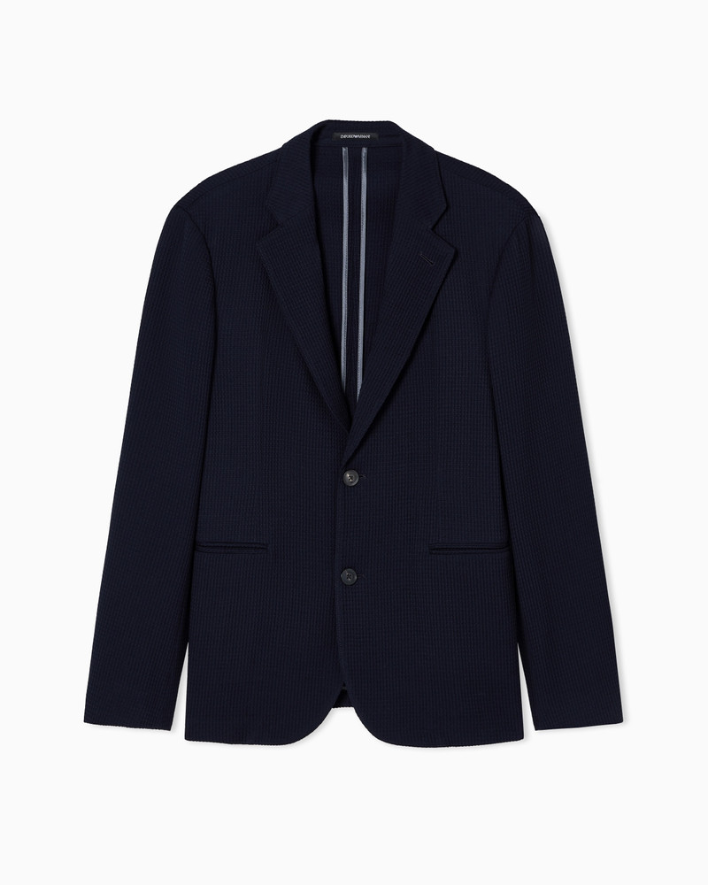 SINGLE-BREASTED JACKET IN 3D WAFFLE-EFFECT WOOL JERSEY 1