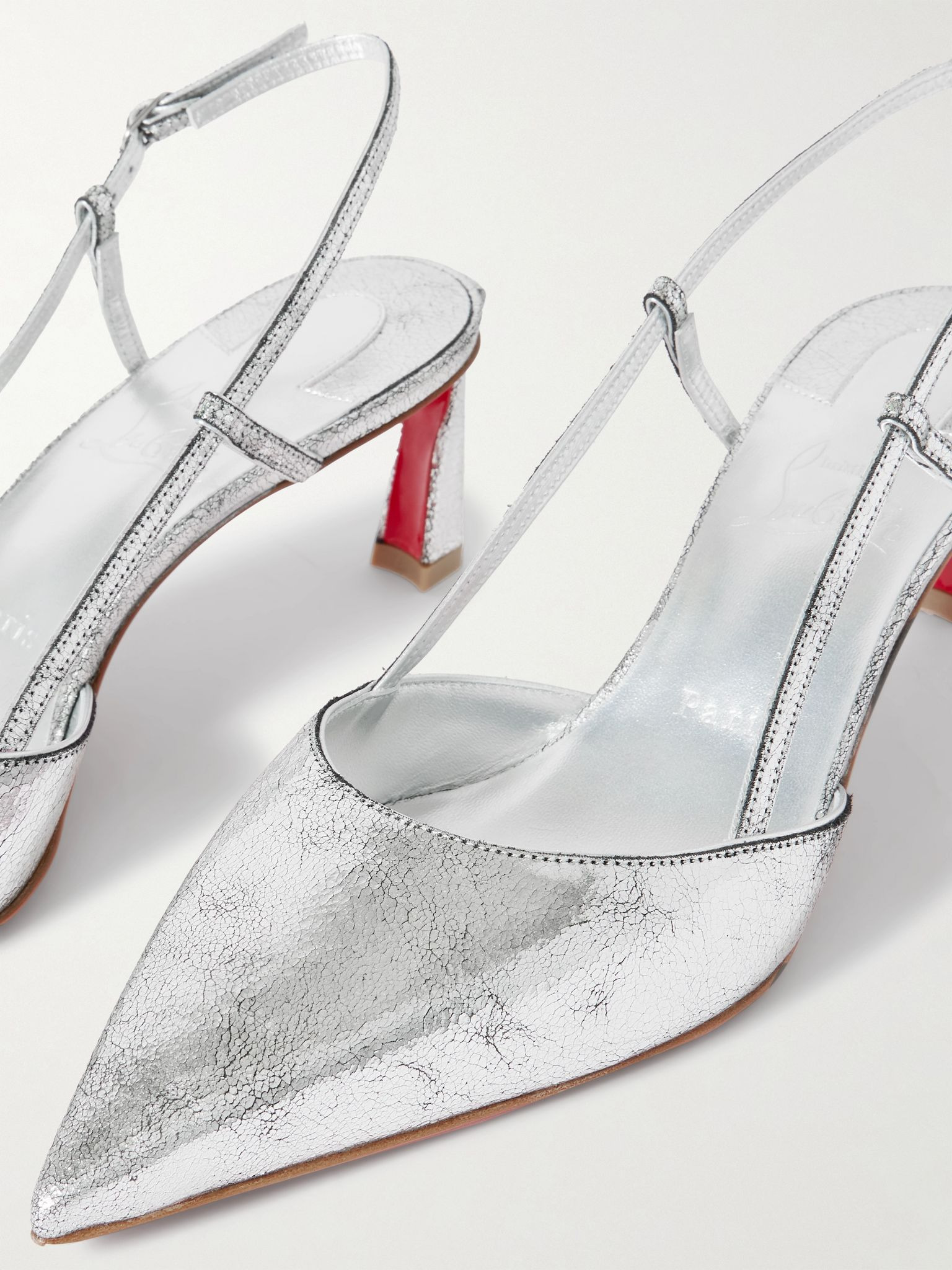 Condoroline 55 cutout metallic textured-leather slingback pumps Silver - 4