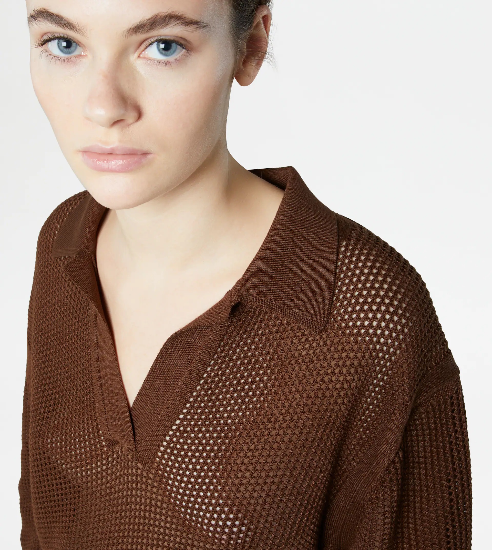 KNITTED POLO SHIRT - BROWN - 5