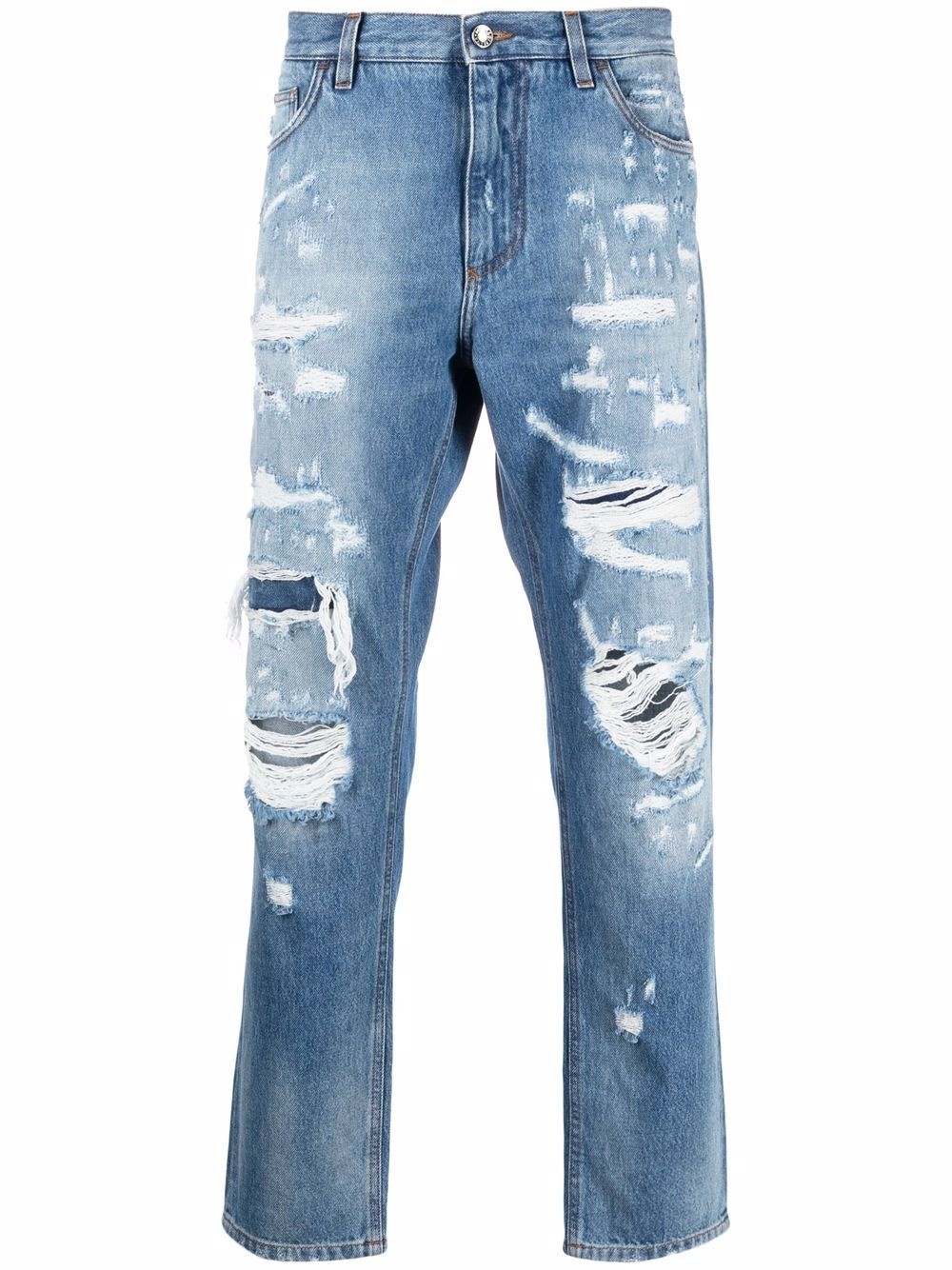 distressed straight-leg jeans - 1