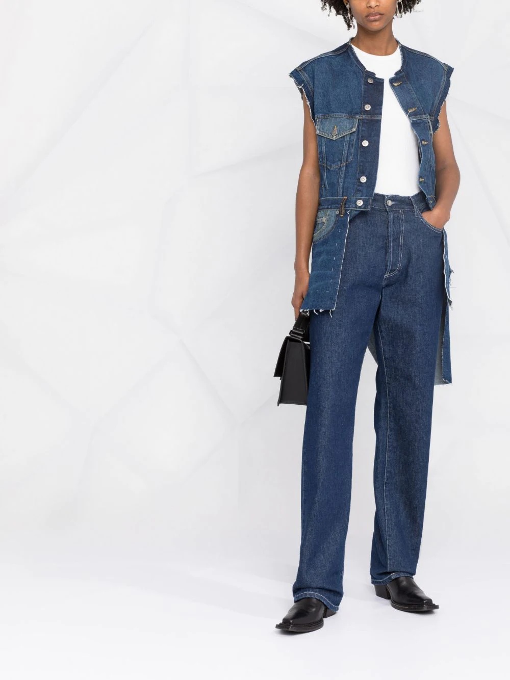 longline asymmetric denim vest - 2