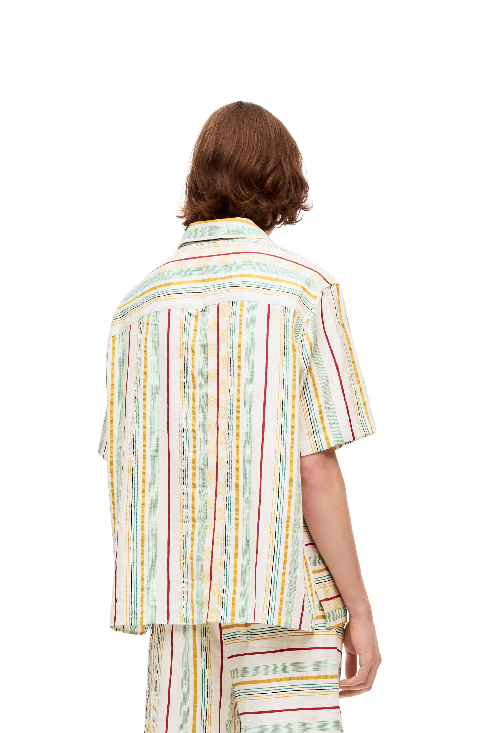 Asymmetric stripes short sleeve shirt in cotton, linen and silk - 4