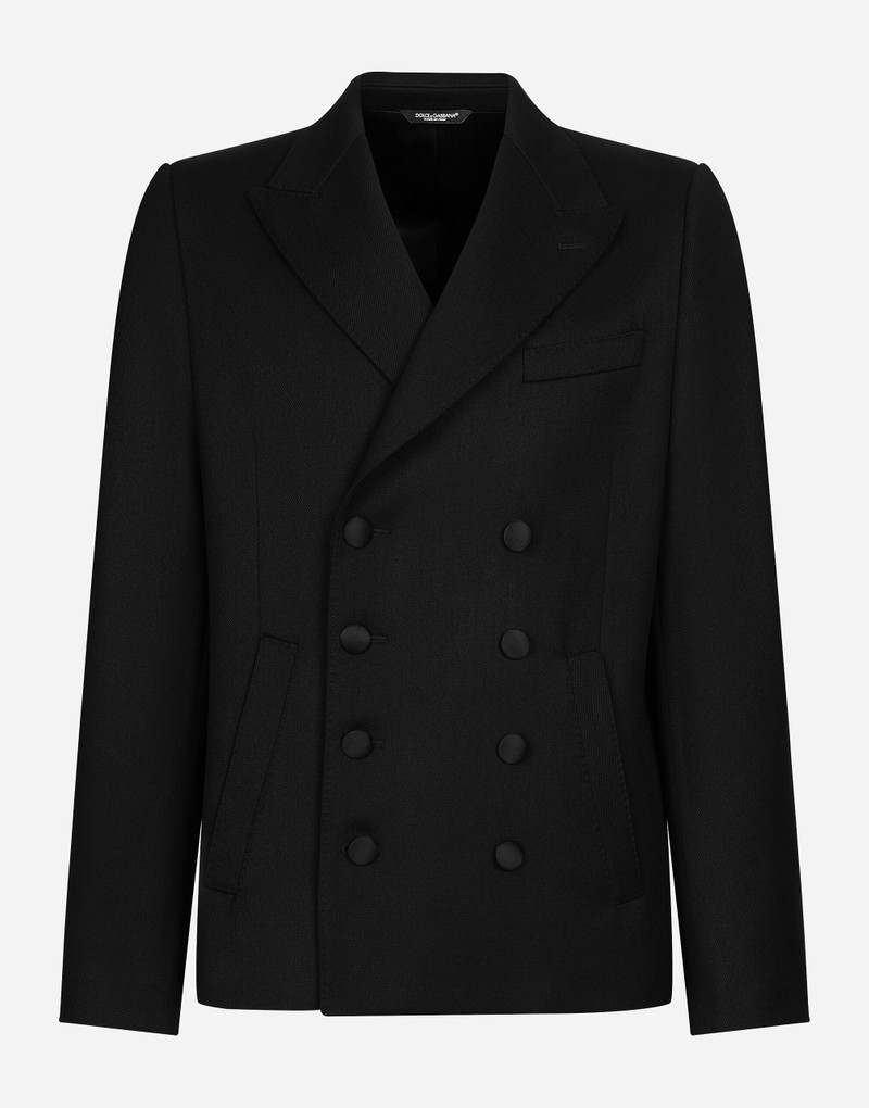 Double-breasted embroidered satin jacket - 1