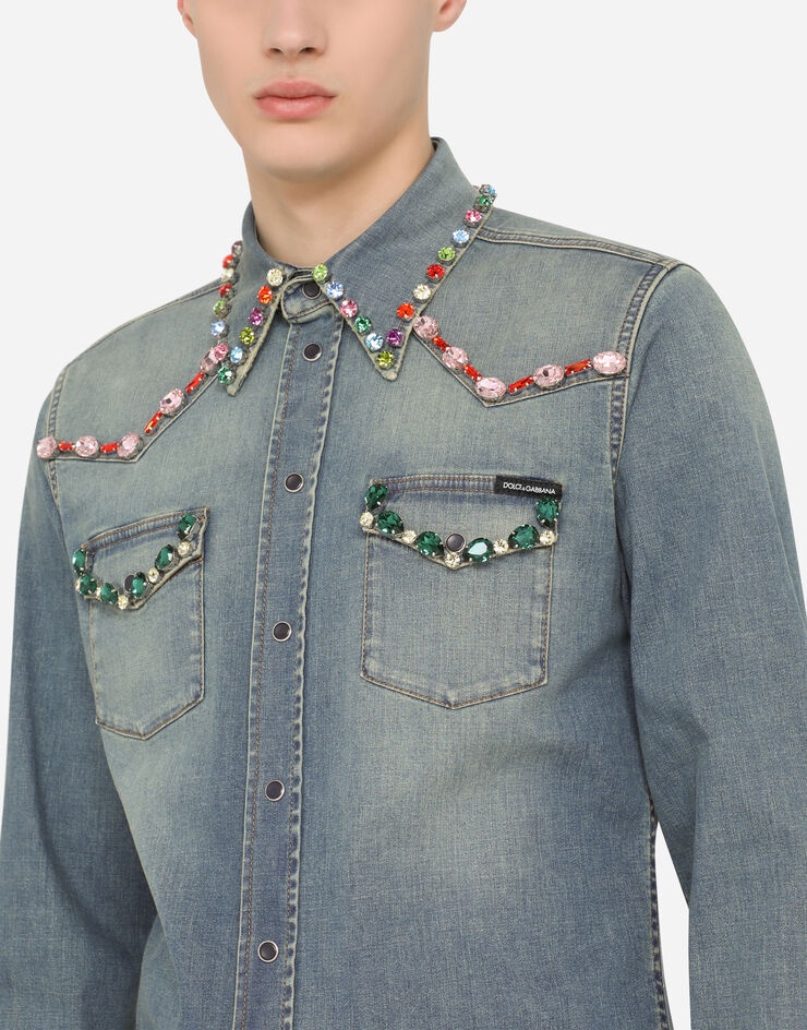 Denim shirt with crystal embellishment - 4