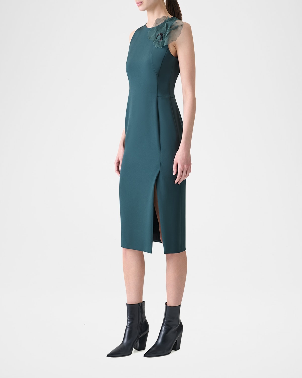 3D Anemone Flower Silk Crepe Sheath Dress - 4