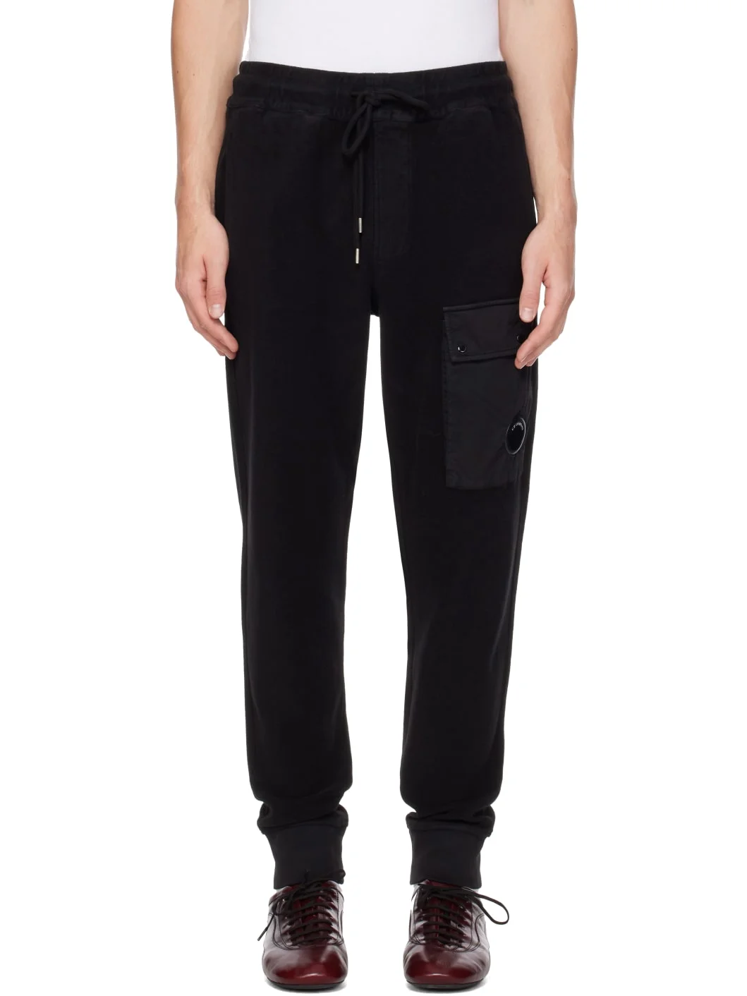 Black Diagonal Fleece Lens Cargo Sweatpants - 1