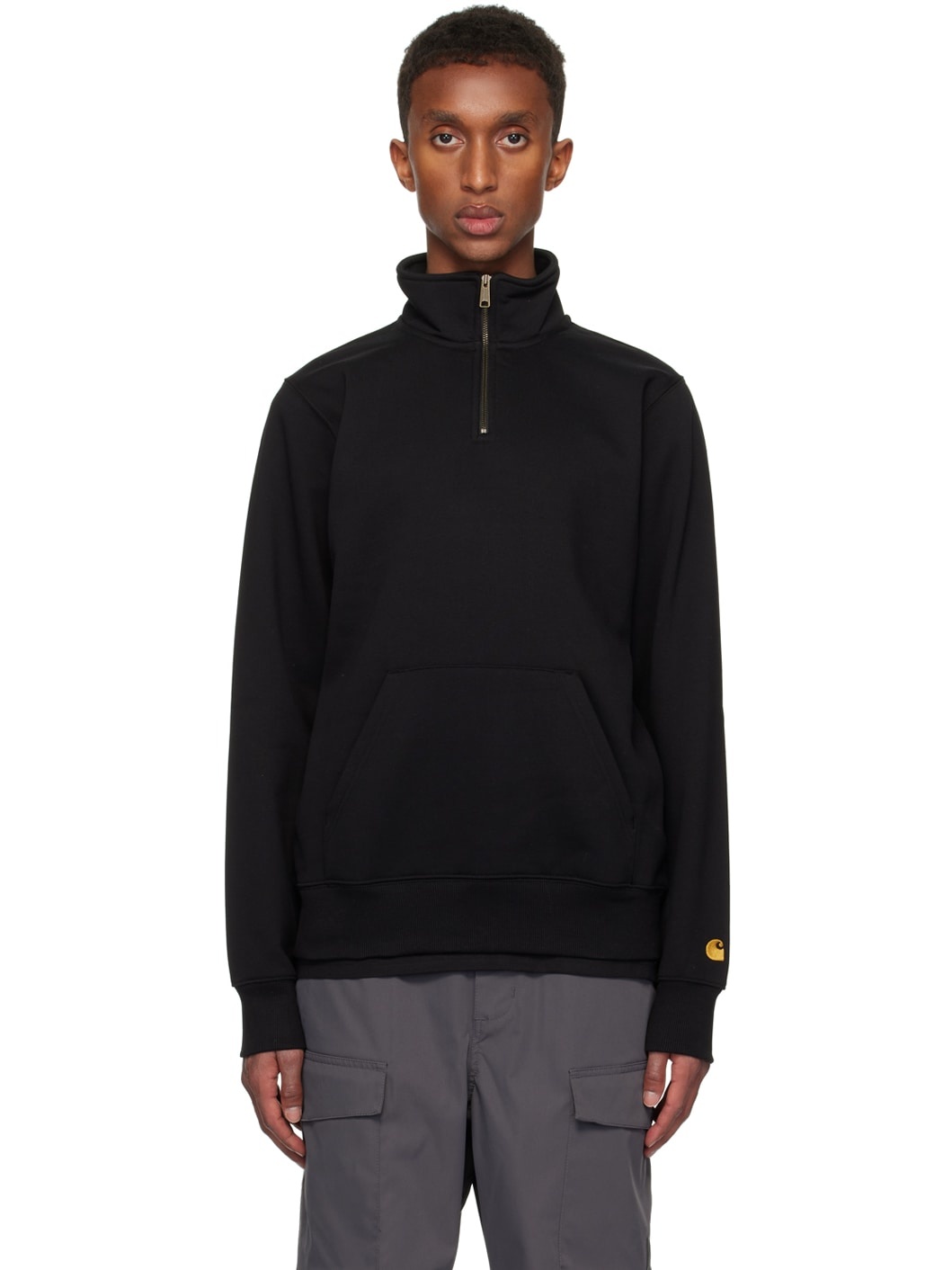 Black Chase Neck Zip Sweatshirt - 1