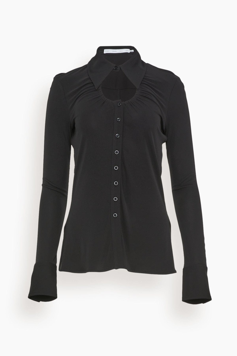 Long Sleeve Jersey Button Top in Black 1