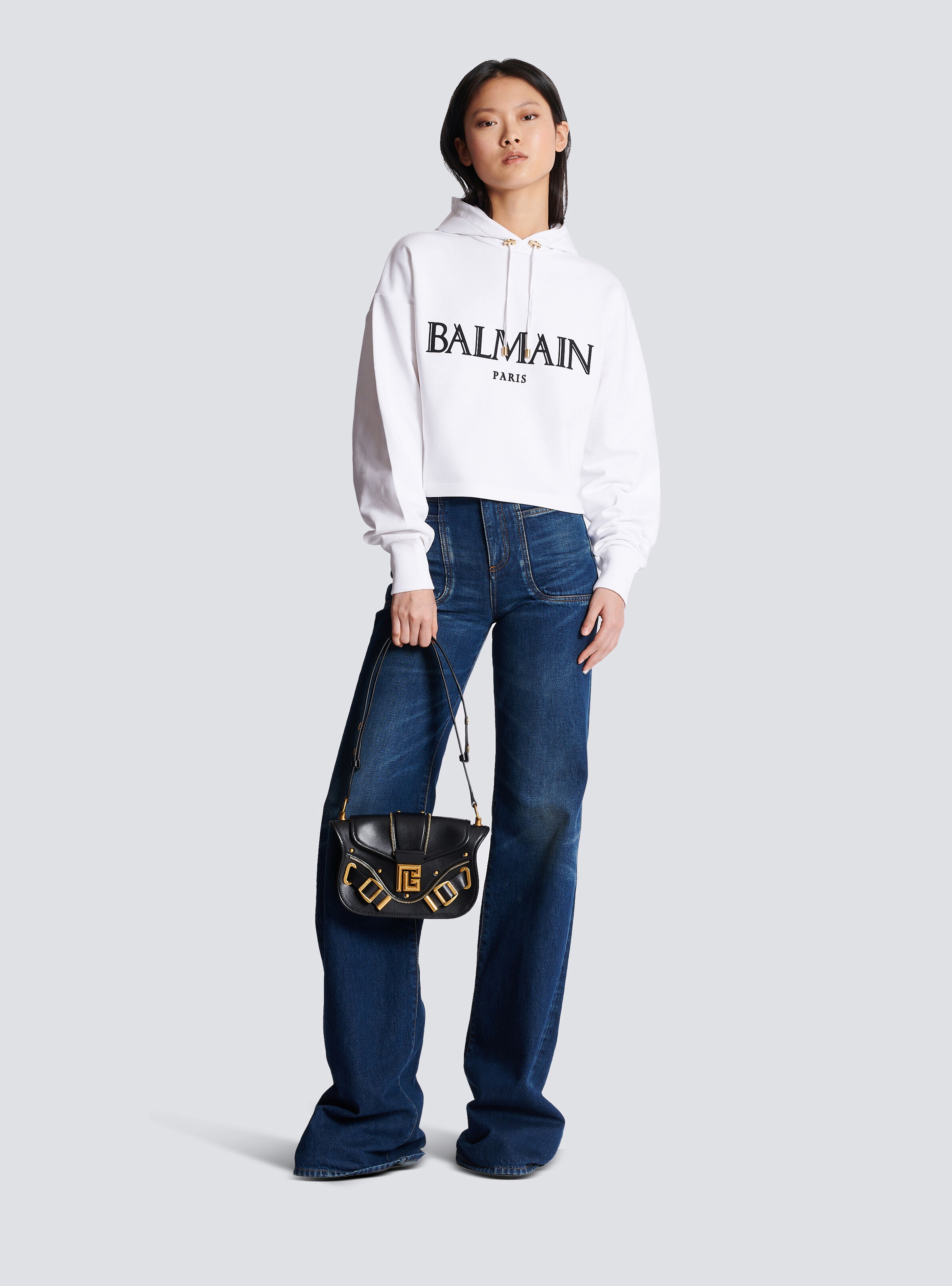 Cropped hoodie with rubber Roman Balmain logo - 2