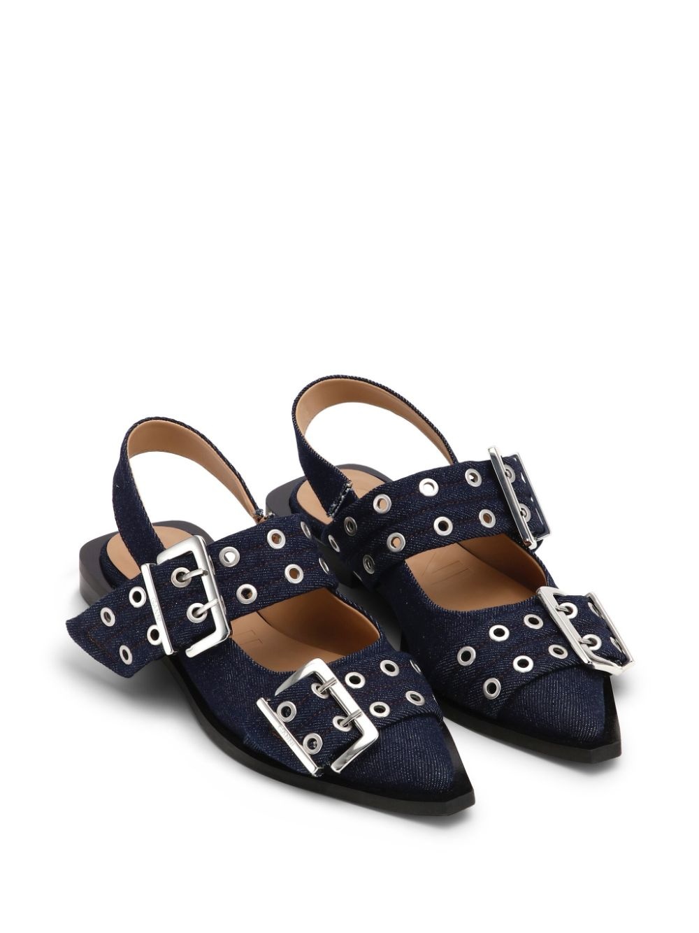 buckle-detail denim ballerina shoes - 2