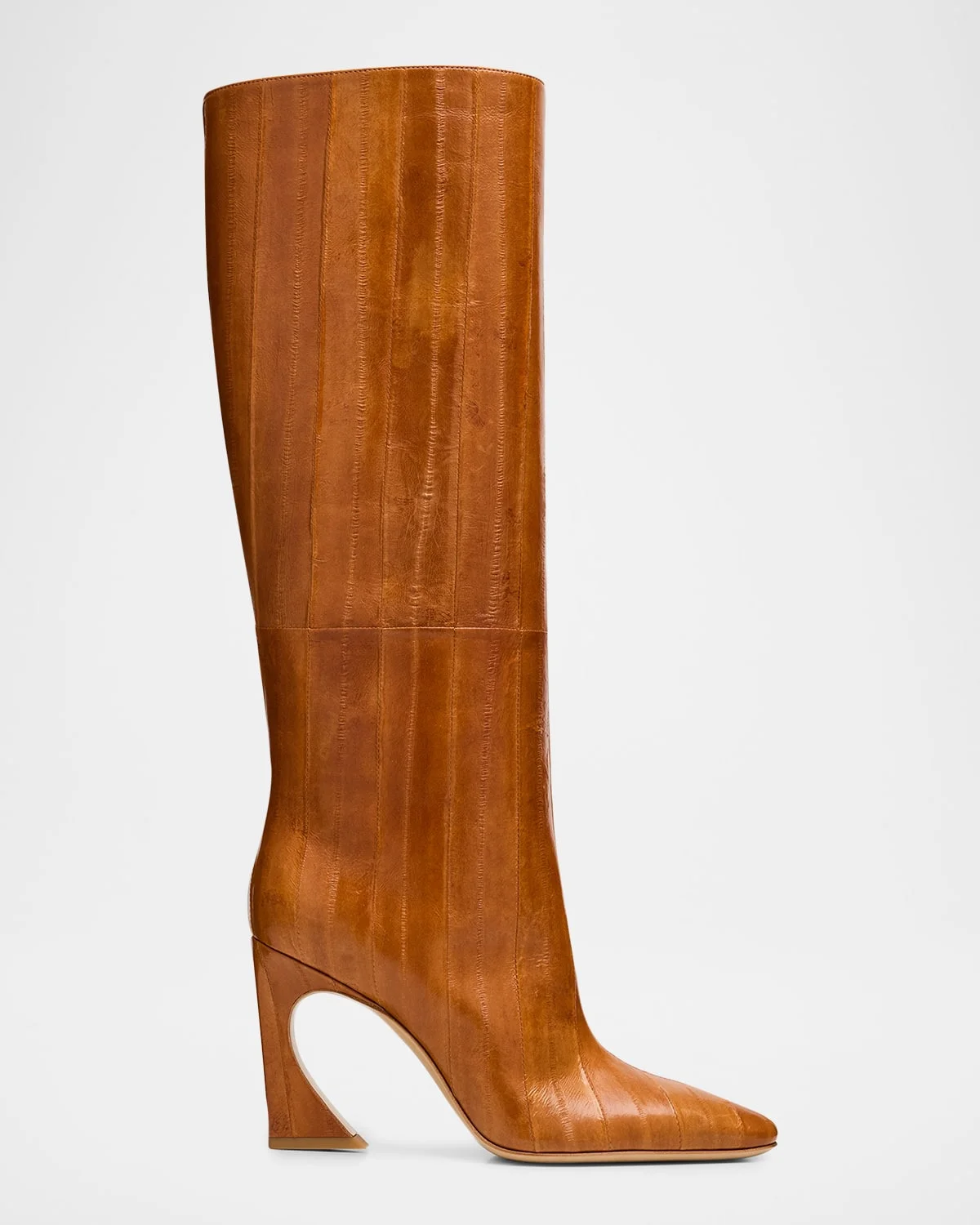 95mm Eel Leather Curved Heel Knee-High Boots - 1