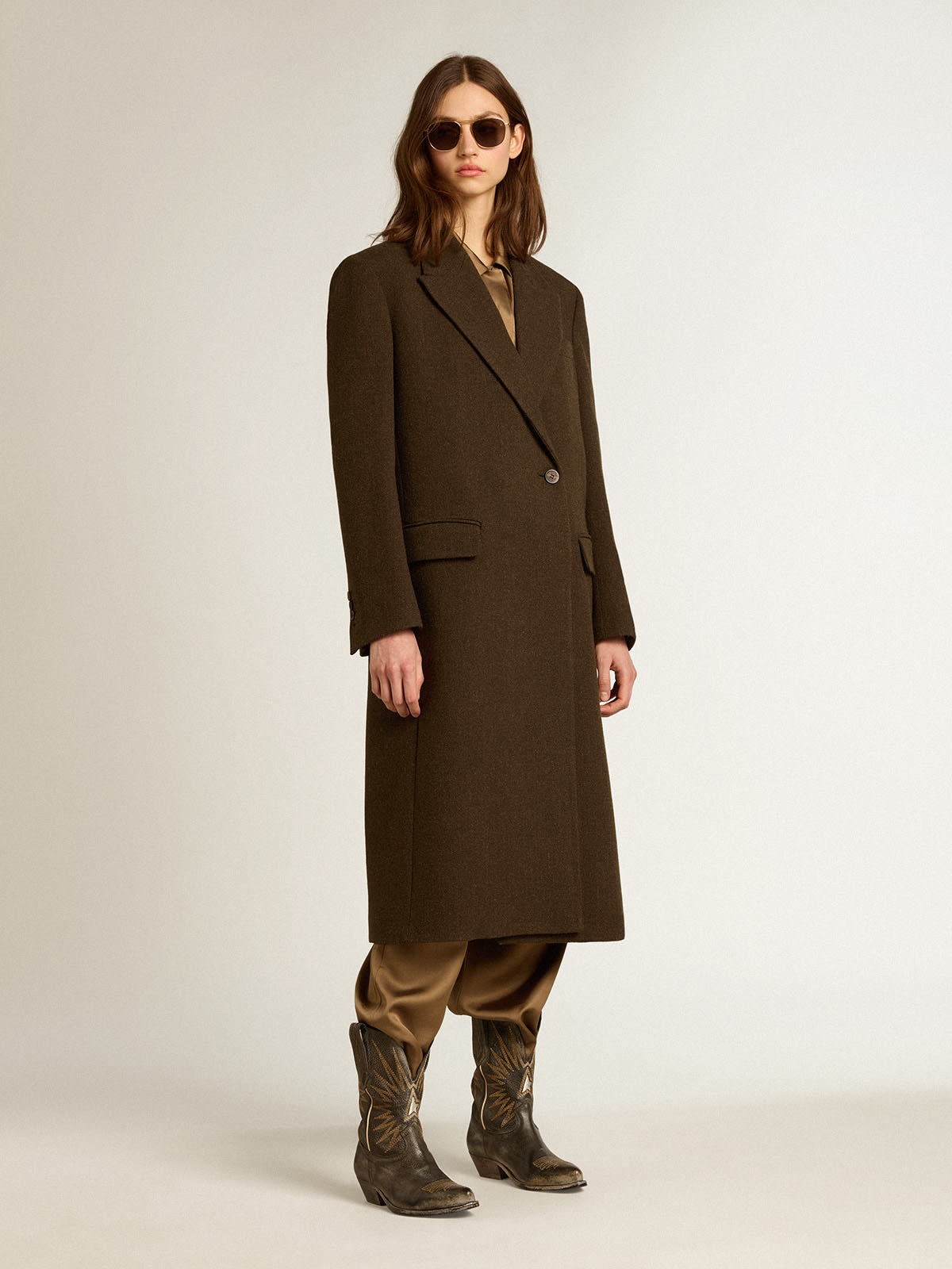 Women’s one-and-a-half-breasted coat in bark-colored wool - 5