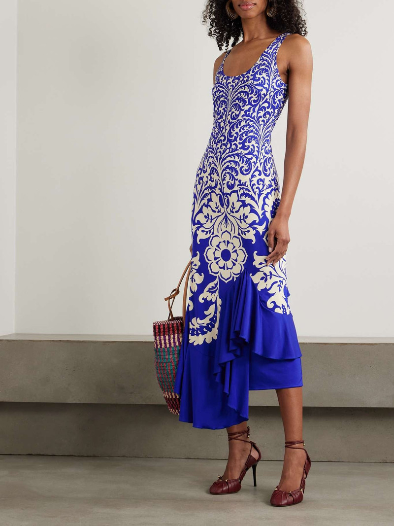 Etro Asymmetric printed jersey maxi dress Blue outlook