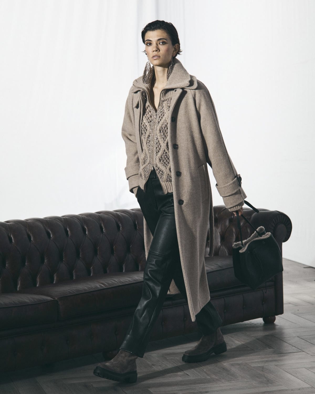 Cashmere and Wool Belted Herringbone Coat - 3