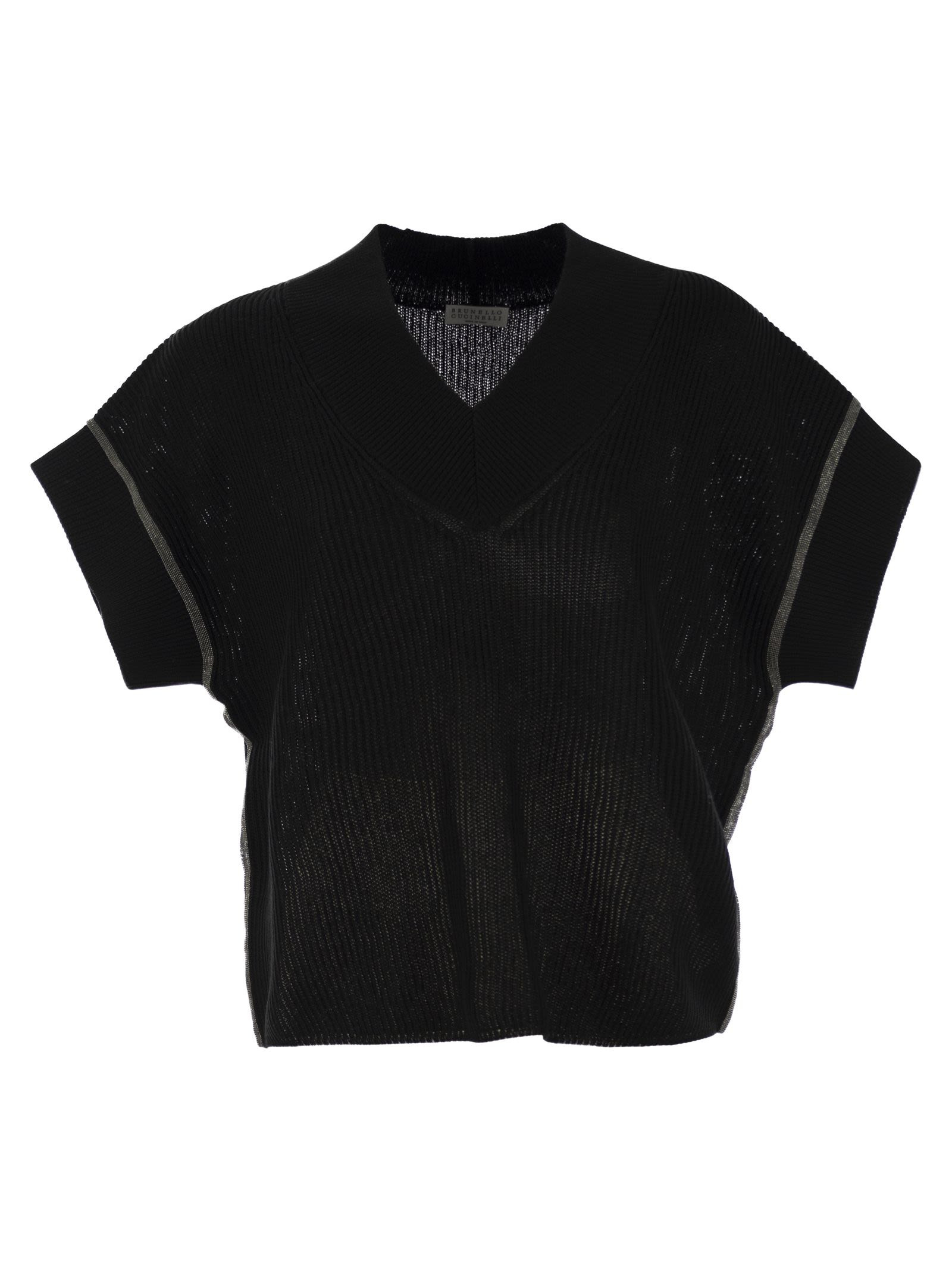 Brunello Cucinelli Women Cotton Rib Knit T-Shirt With Precious Trims - 1