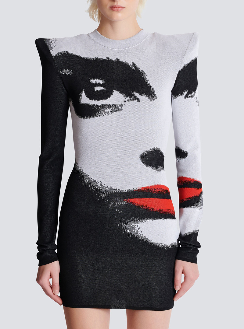 Jacquard knit dress with Face motif 5