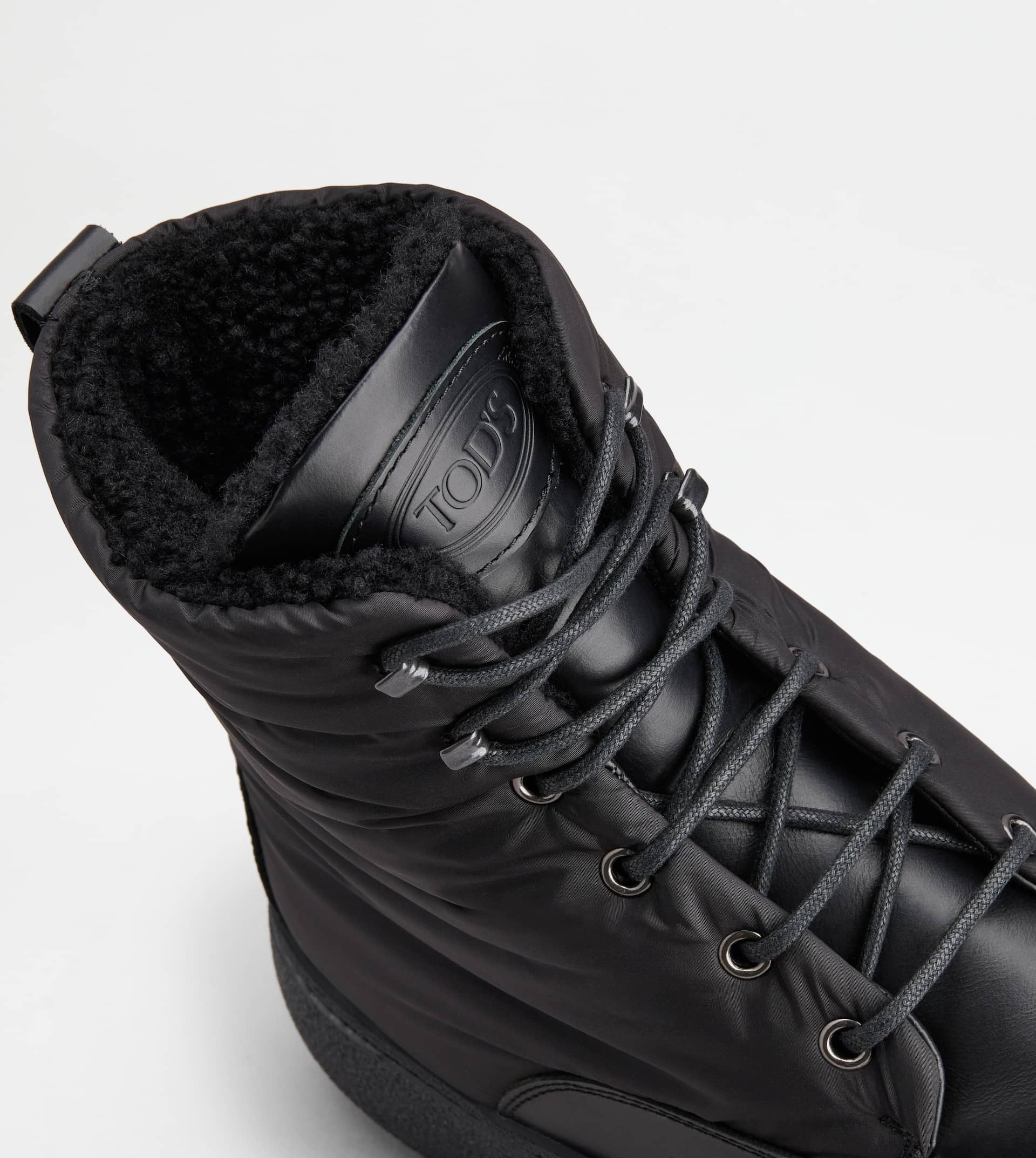 TOD'S W. G. LACE-UP ANKLE BOOTS IN LEATHER AND FABRIC - BLACK - 6