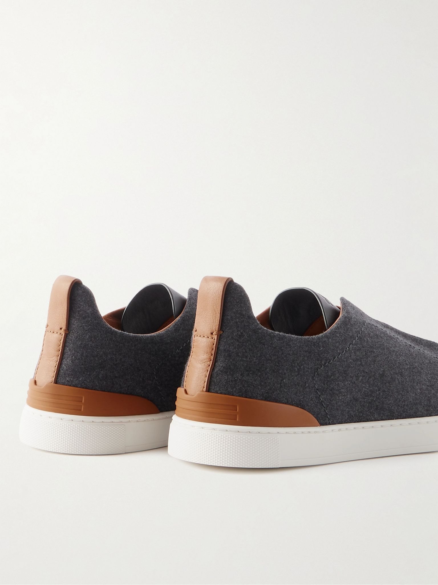 Triple Stitch™ Leather-Trimmed Wool Slip-On Sneakers Gray - 5
