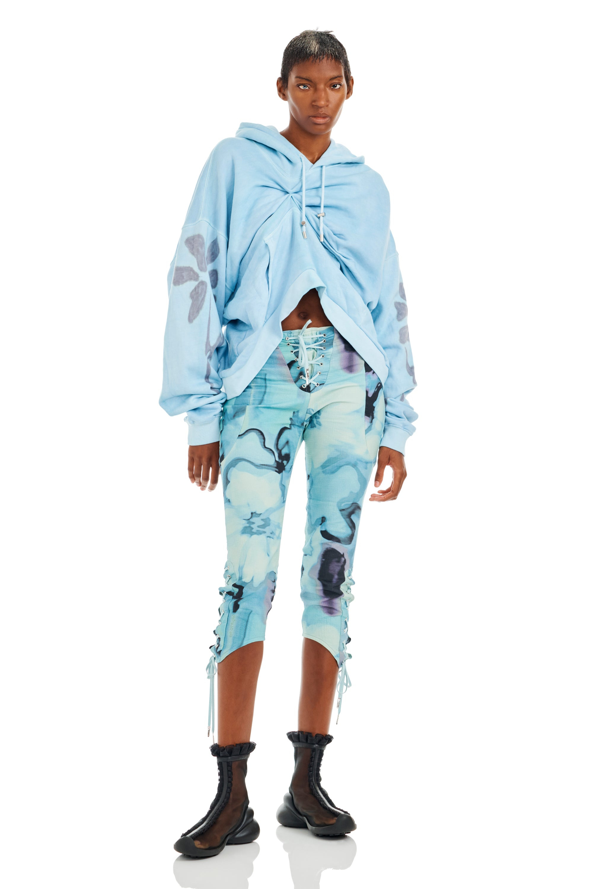 SKY FLOWERS DRAPED HOODIE - 6
