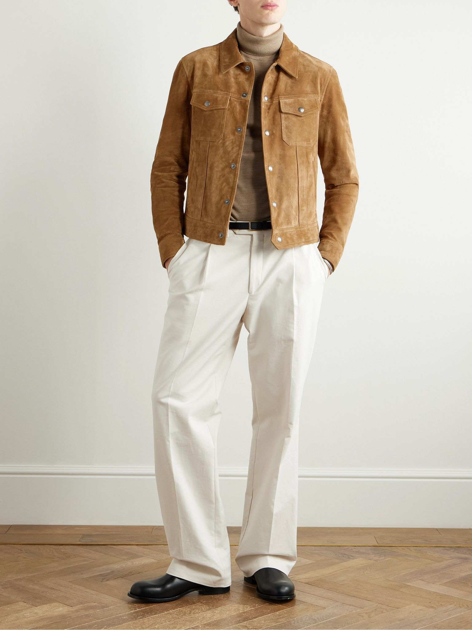 Slim-Fit Suede Jacket Tan - 2